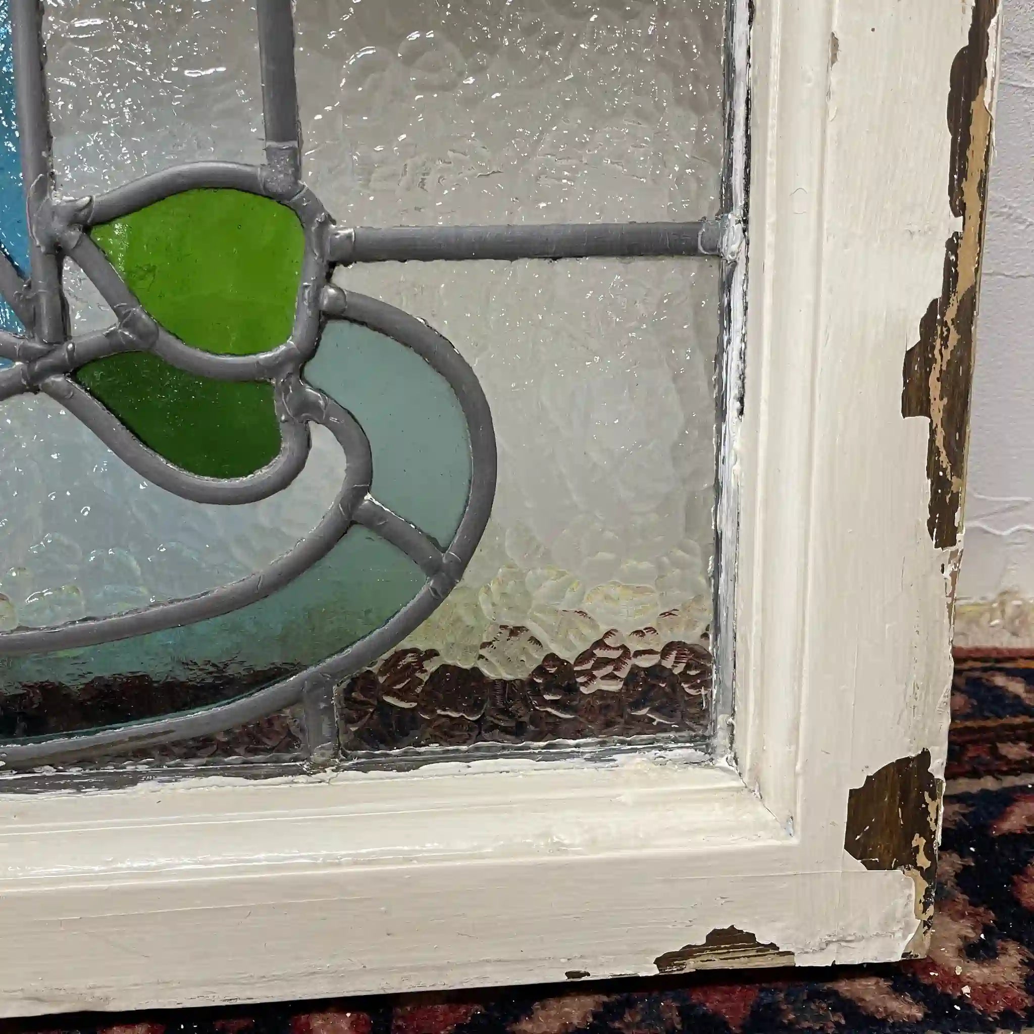 【アンティーク】 ステンドグラス / アール・デコ / 20世紀初頭 (推定) / ガラス / イギリス / テクスチャード・ガラス, 植物モチーフ, 幾何学的デザイン, ステイ付