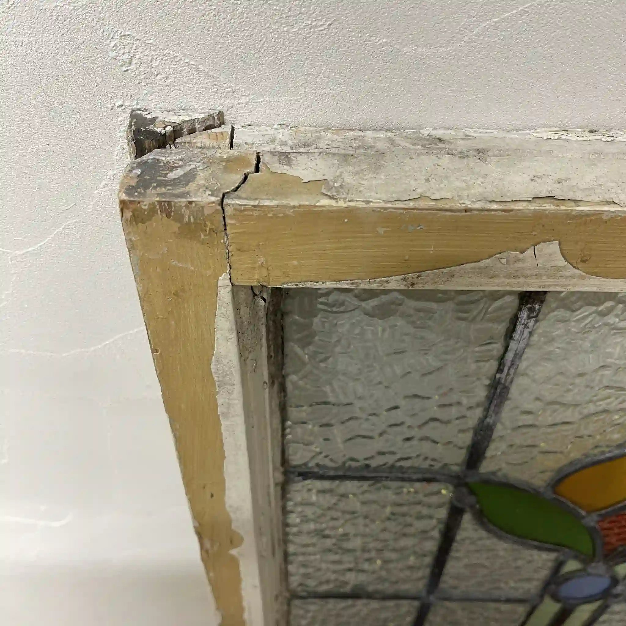 【アンティーク】 ステンドグラス / アール・ヌーヴォー / 20世紀初頭 (推定) / ガラス / イギリス / テクスチャード・ガラス, 植物モチーフ, ハンドル・ステイ付