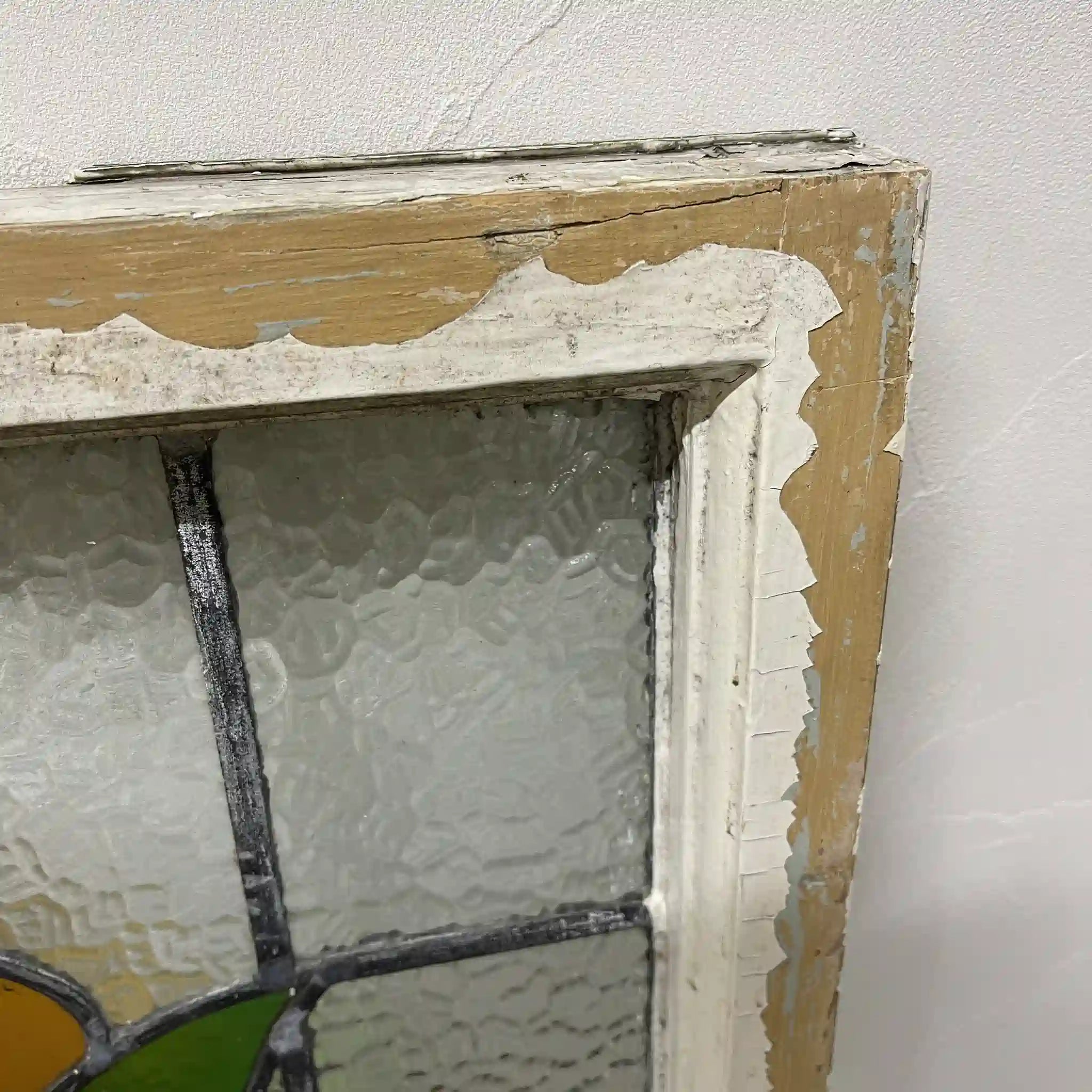 【アンティーク】 ステンドグラス / アール・ヌーヴォー / 20世紀初頭 (推定) / ガラス / イギリス / テクスチャード・ガラス, 植物モチーフ, ハンドル・ステイ付