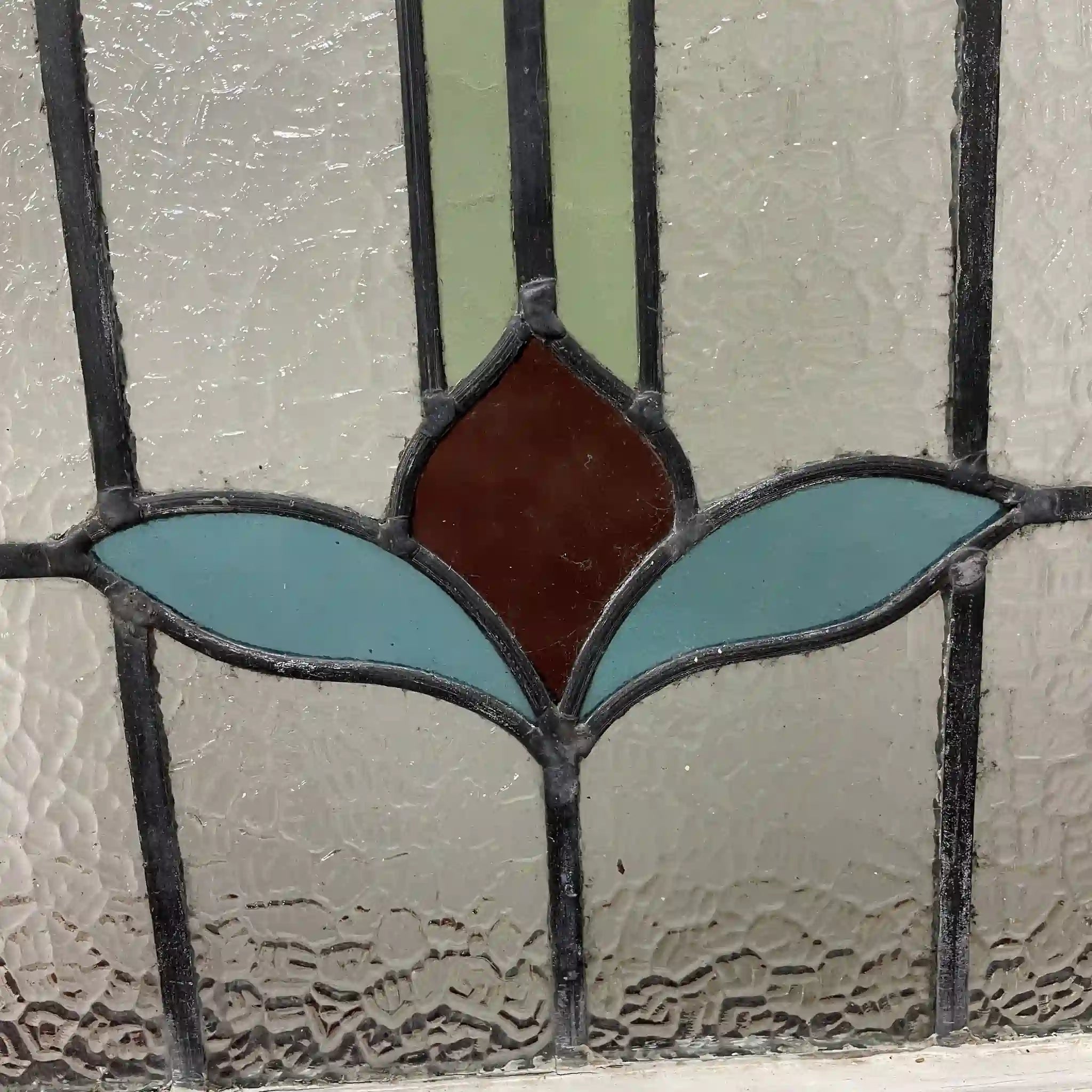 【アンティーク】 ステンドグラス / アール・ヌーヴォー / 20世紀初頭 (推定) / ガラス / イギリス / テクスチャード・ガラス, 植物モチーフ, ハンドル・ステイ付