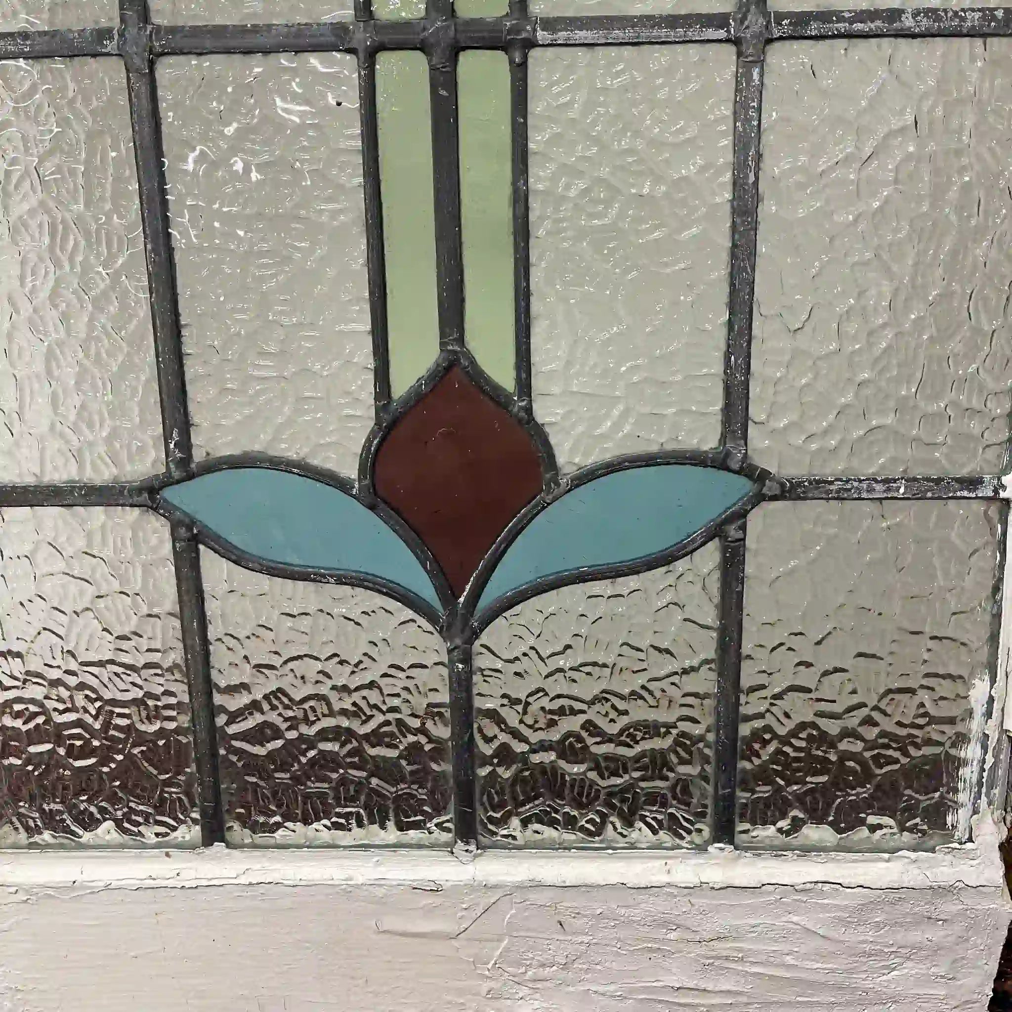 【アンティーク】 ステンドグラス / アール・ヌーヴォー / 20世紀初頭 (推定) / ガラス / イギリス / テクスチャード・ガラス, 植物モチーフ