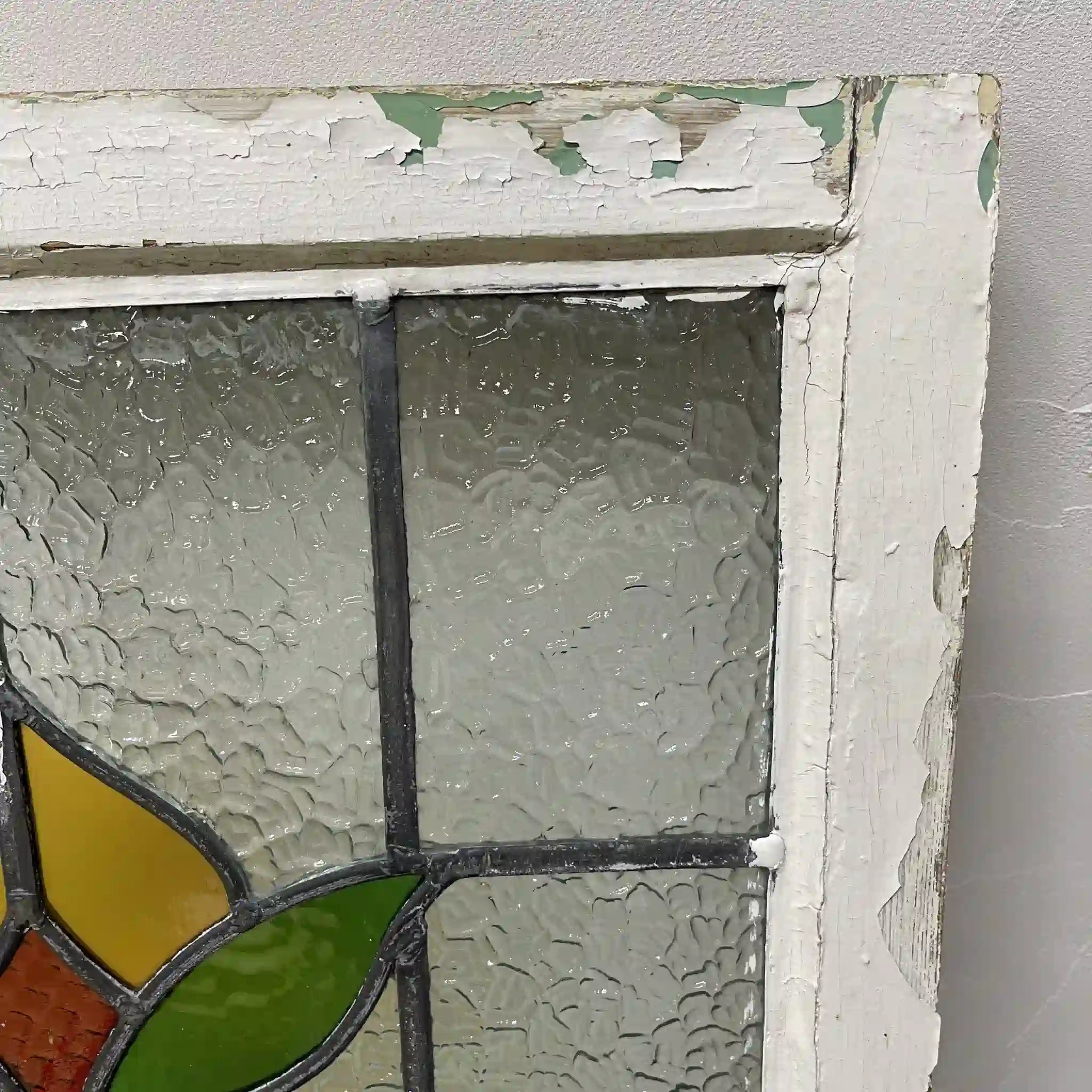 【アンティーク】 ステンドグラス / アール・ヌーヴォー / 20世紀初頭 (推定) / ガラス / イギリス / テクスチャード・ガラス, 植物モチーフ, ハンドル・ステイ付