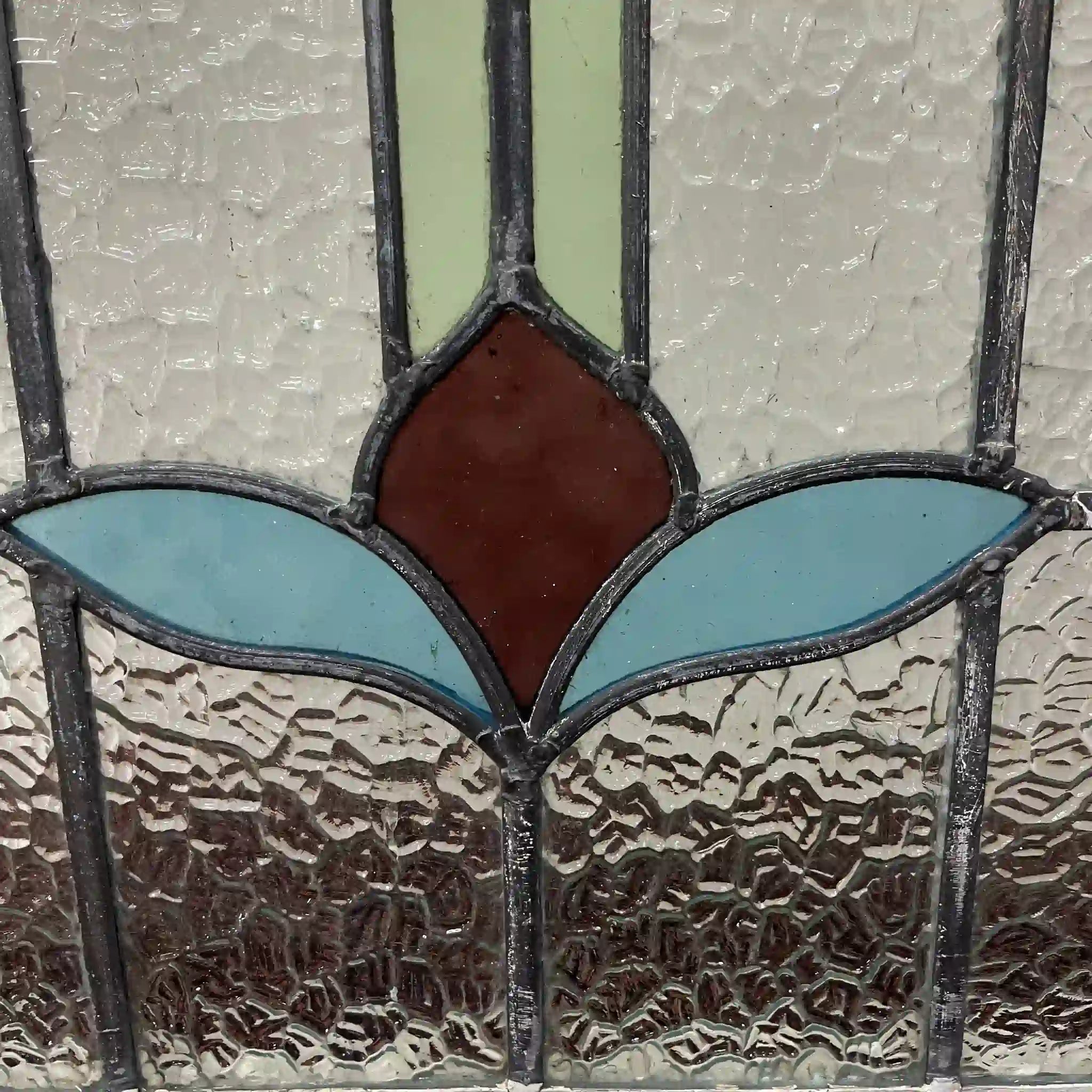 【アンティーク】 ステンドグラス / アール・ヌーヴォー / 20世紀初頭 (推定) / ガラス / イギリス / テクスチャード・ガラス, 植物モチーフ, ハンドル・ステイ付