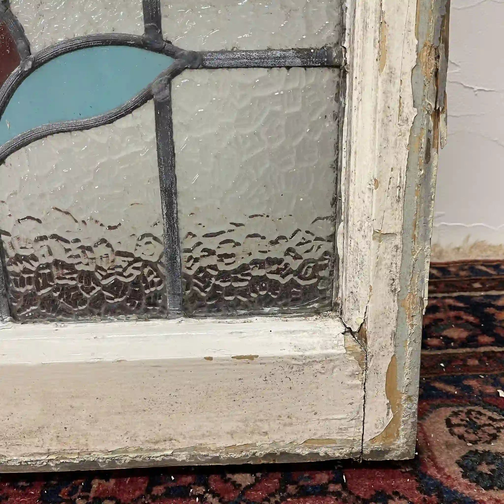 【アンティーク】 ステンドグラス / アール・ヌーヴォー / 20世紀初頭 (推定) / ガラス / イギリス / テクスチャード・ガラス, 植物モチーフ, ハンドル・ステイ付