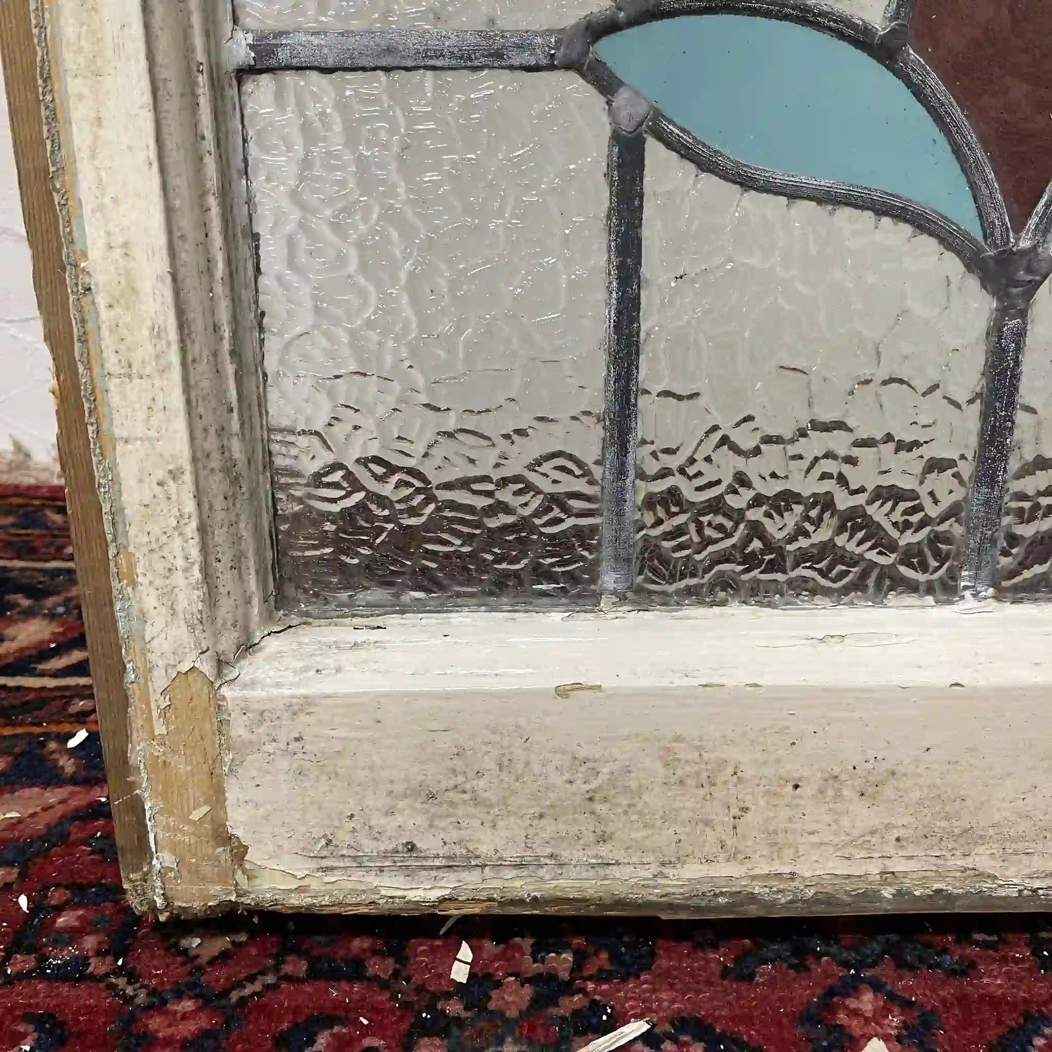 【アンティーク】 ステンドグラス / アール・ヌーヴォー / 20世紀初頭 (推定) / ガラス / イギリス / テクスチャード・ガラス, 植物モチーフ, ハンドル・ステイ付