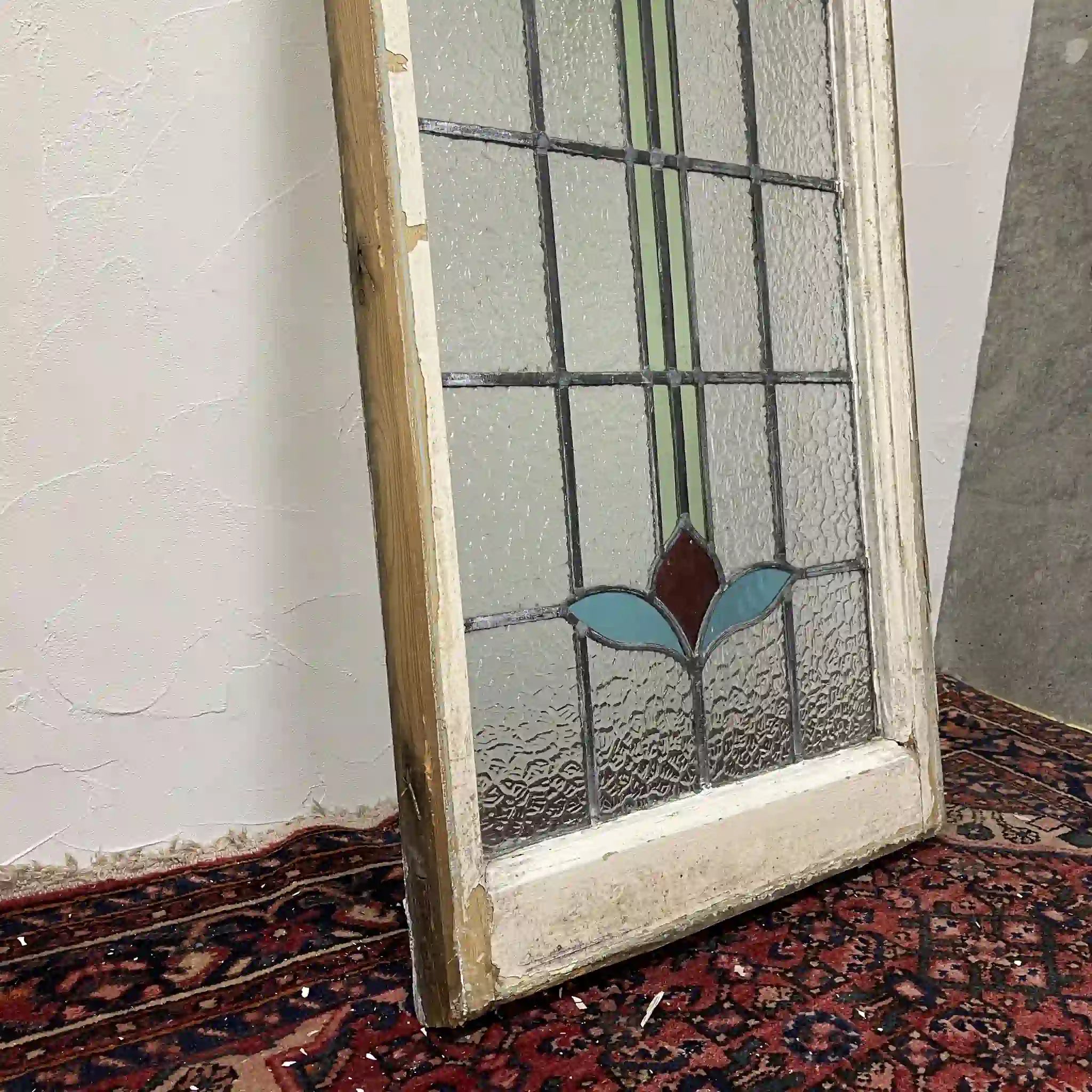 【アンティーク】 ステンドグラス / アール・ヌーヴォー / 20世紀初頭 (推定) / ガラス / イギリス / テクスチャード・ガラス, 植物モチーフ, ハンドル・ステイ付