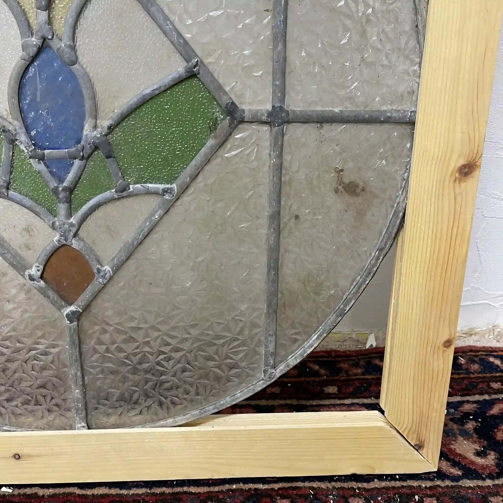 【アンティーク】 ラウンドステンドグラス / アール・デコ / 20世紀初頭 (推定) / ガラス / イギリス / テクスチャード・ガラス, 植物モチーフ, 幾何学的デザイン,