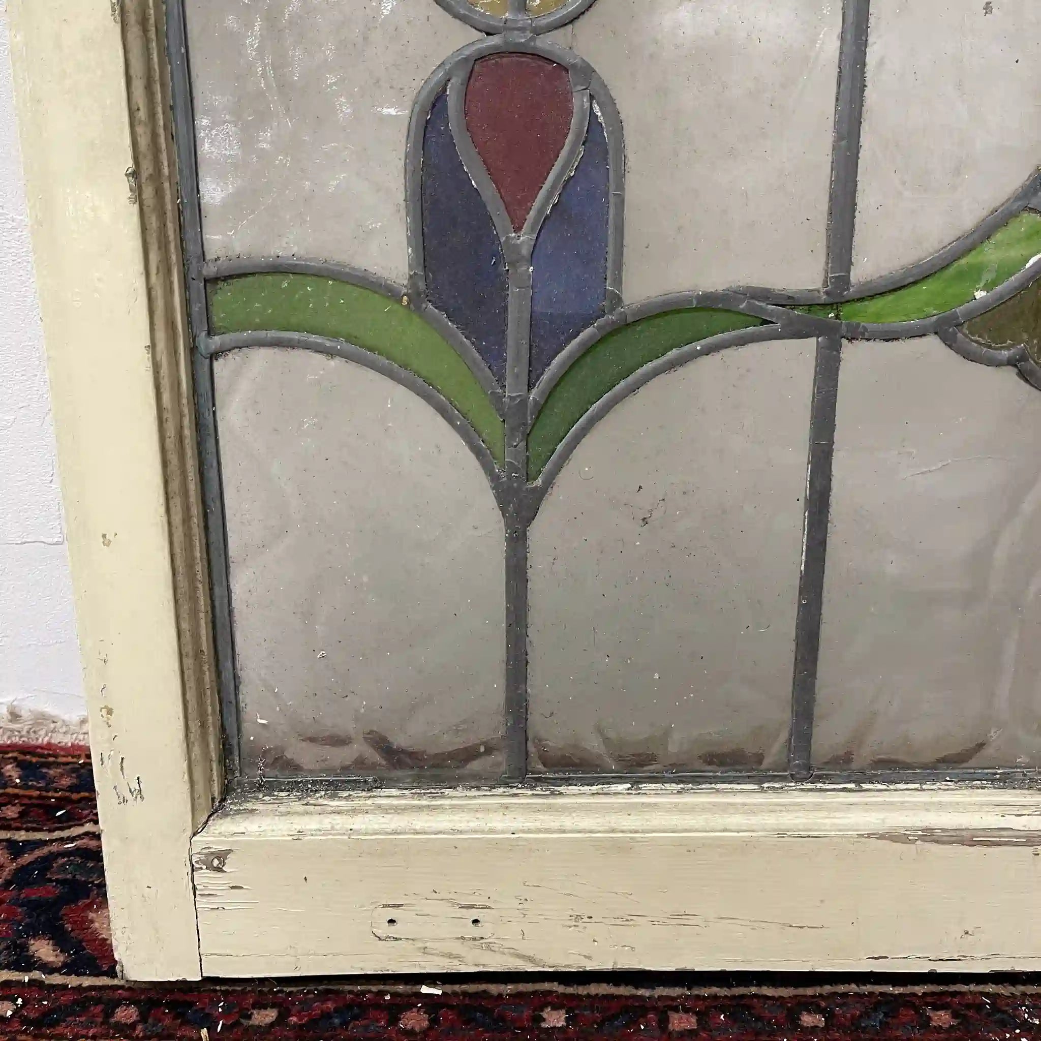 【アンティーク】 ステンドグラス / アール・ヌーヴォー / 20世紀初頭 (推定) / ガラス / イギリス / テクスチャード・ガラス, 植物モチーフ, 蝶番付