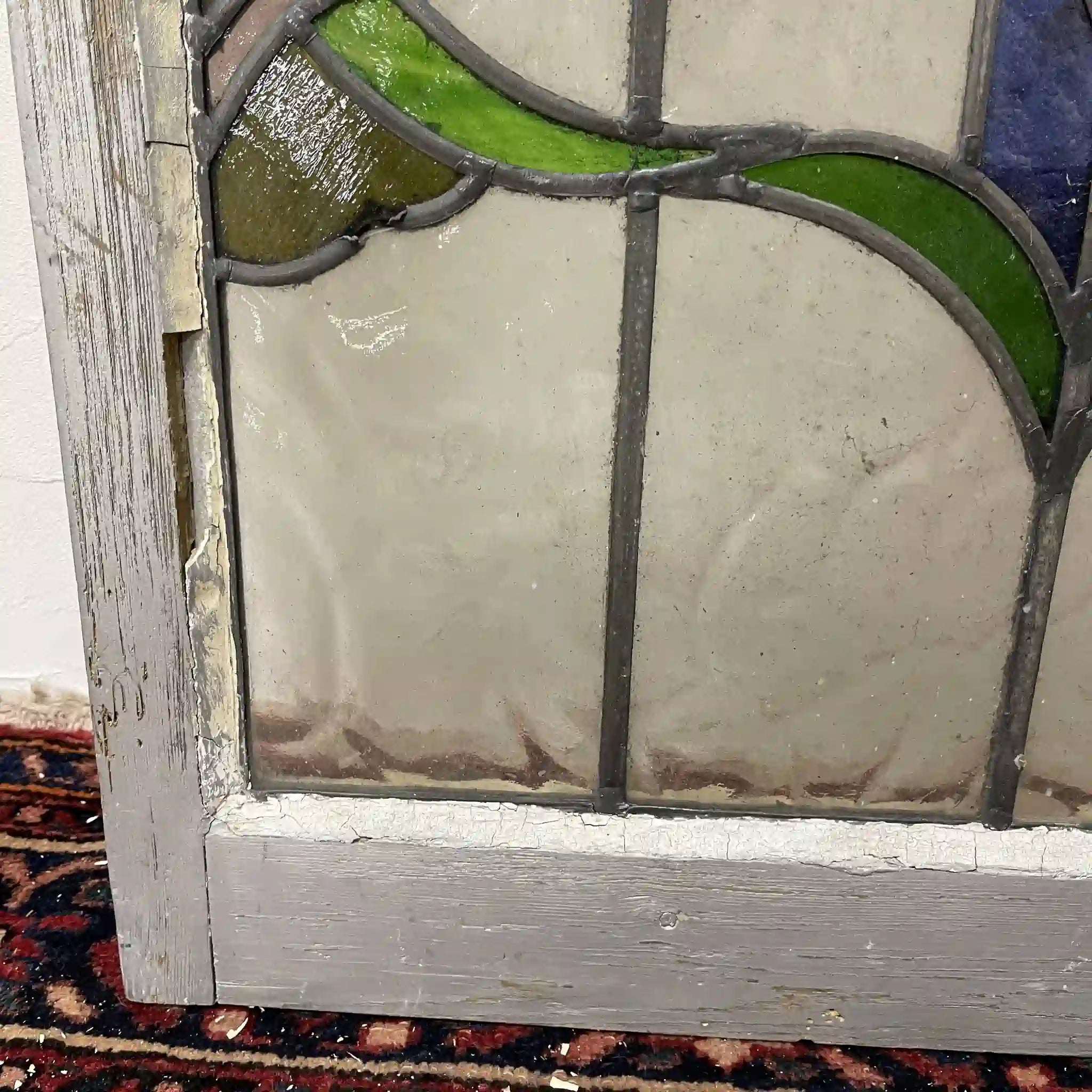 【アンティーク】 ステンドグラス / アール・ヌーヴォー / 20世紀初頭 (推定) / ガラス / イギリス / テクスチャード・ガラス, 植物モチーフ, 蝶番付