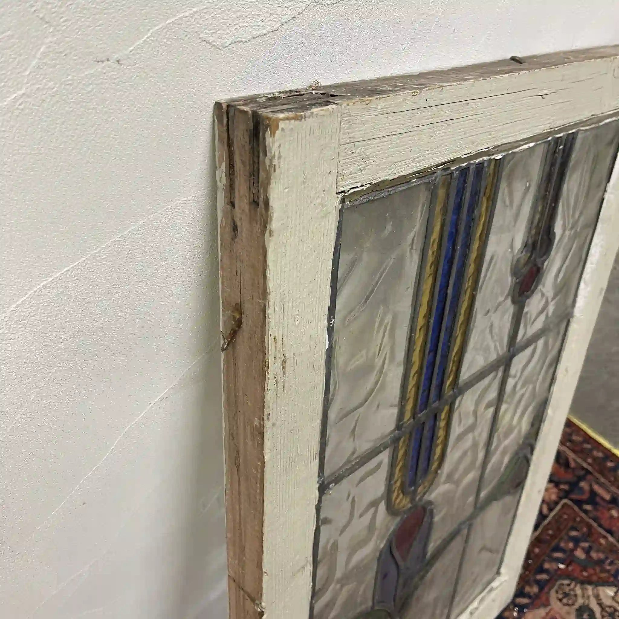 【アンティーク】 ステンドグラス / アール・ヌーヴォー / 20世紀初頭 (推定) / ガラス / イギリス / テクスチャード・ガラス, 植物モチーフ, 蝶番付