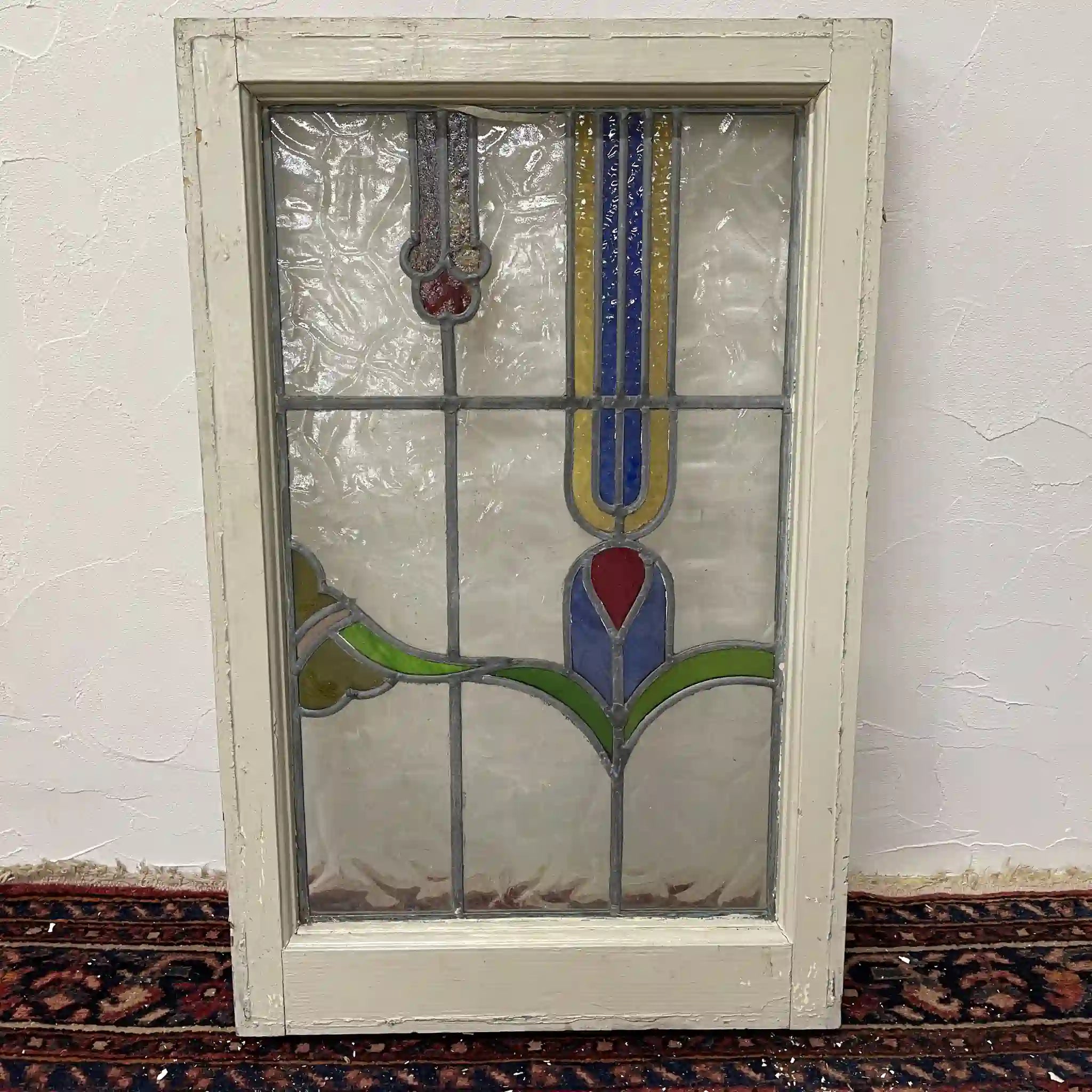 【アンティーク】 ステンドグラス / アール・ヌーヴォー / 20世紀初頭 (推定) / ガラス / イギリス / テクスチャード・ガラス, 植物モチーフ, 蝶番付