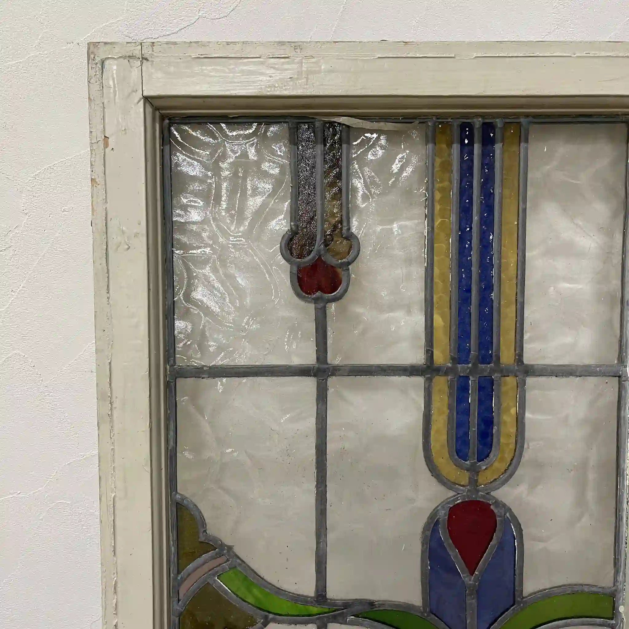 【アンティーク】 ステンドグラス / アール・ヌーヴォー / 20世紀初頭 (推定) / ガラス / イギリス / テクスチャード・ガラス, 植物モチーフ, 蝶番付