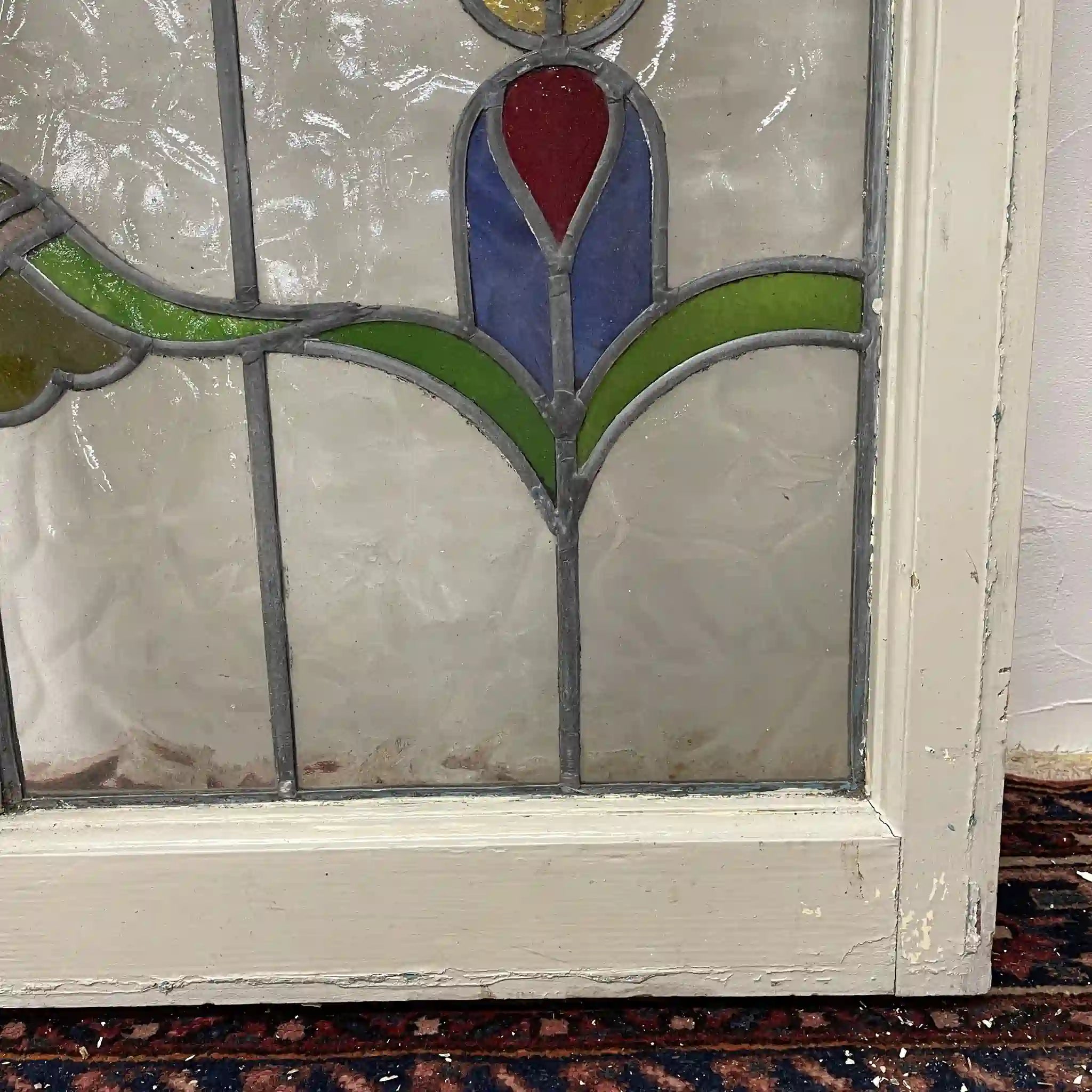 【アンティーク】 ステンドグラス / アール・ヌーヴォー / 20世紀初頭 (推定) / ガラス / イギリス / テクスチャード・ガラス, 植物モチーフ, 蝶番付