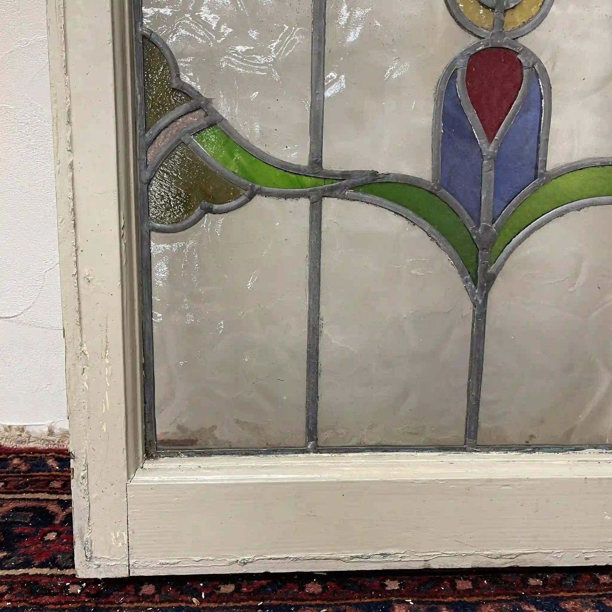 【アンティーク】 ステンドグラス / アール・ヌーヴォー / 20世紀初頭 (推定) / ガラス / イギリス / テクスチャード・ガラス, 植物モチーフ, 蝶番付