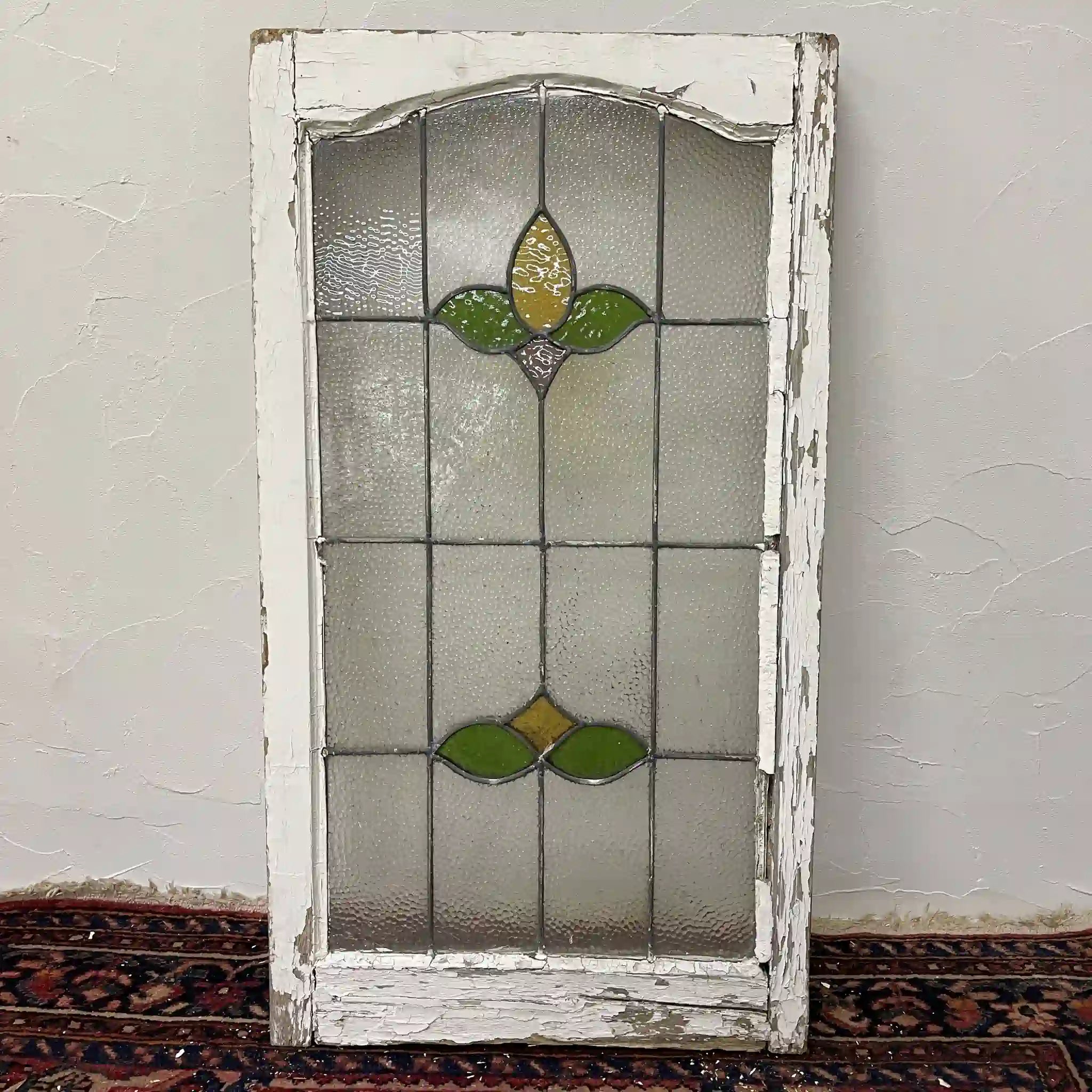 【アンティーク】 ステンドグラス / アール・ヌーヴォー / 20世紀初頭 (推定) / ガラス / イギリス / テクスチャード・ガラス, チューリップモチーフ