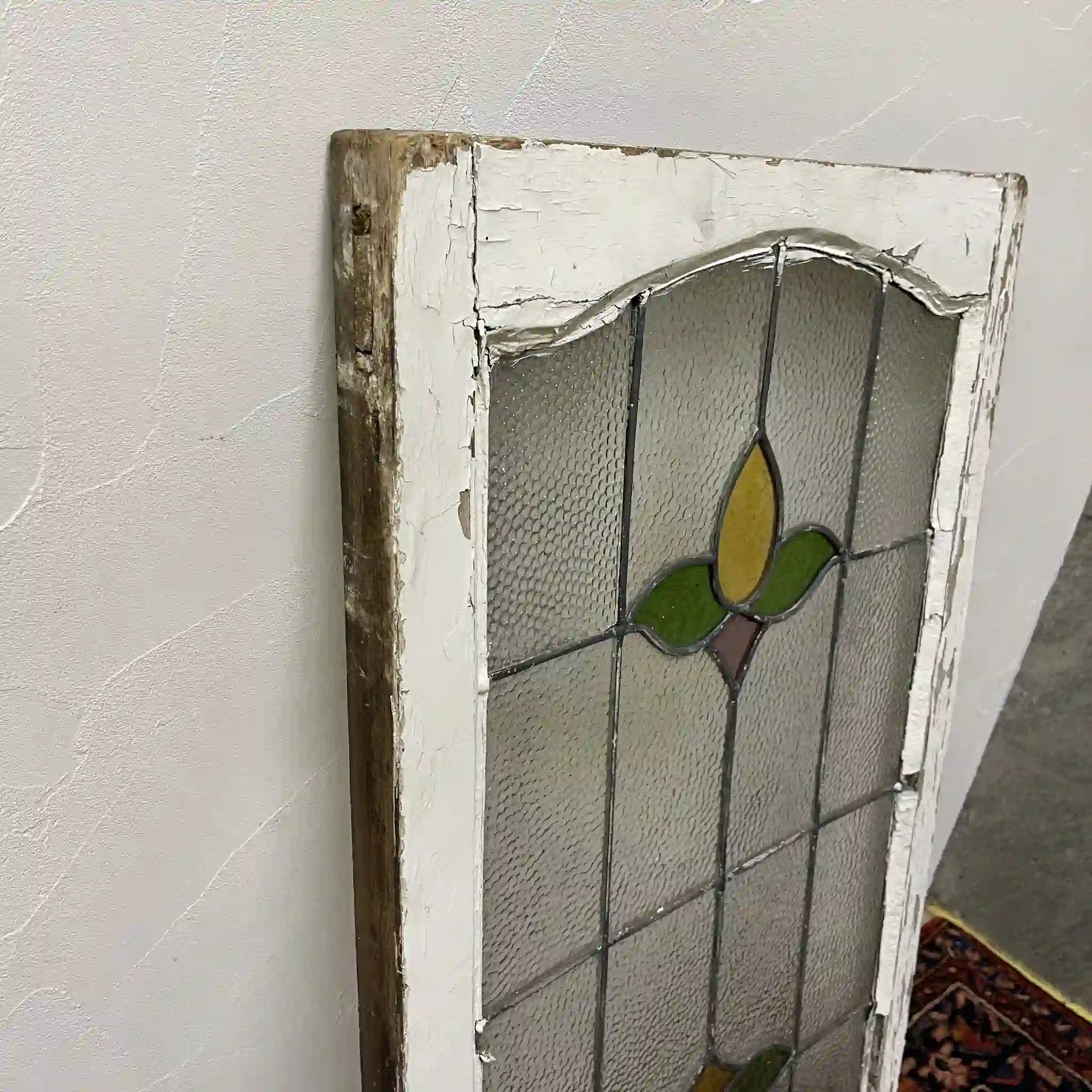 【アンティーク】 ステンドグラス / アール・ヌーヴォー / 20世紀初頭 (推定) / ガラス / イギリス / テクスチャード・ガラス, チューリップモチーフ