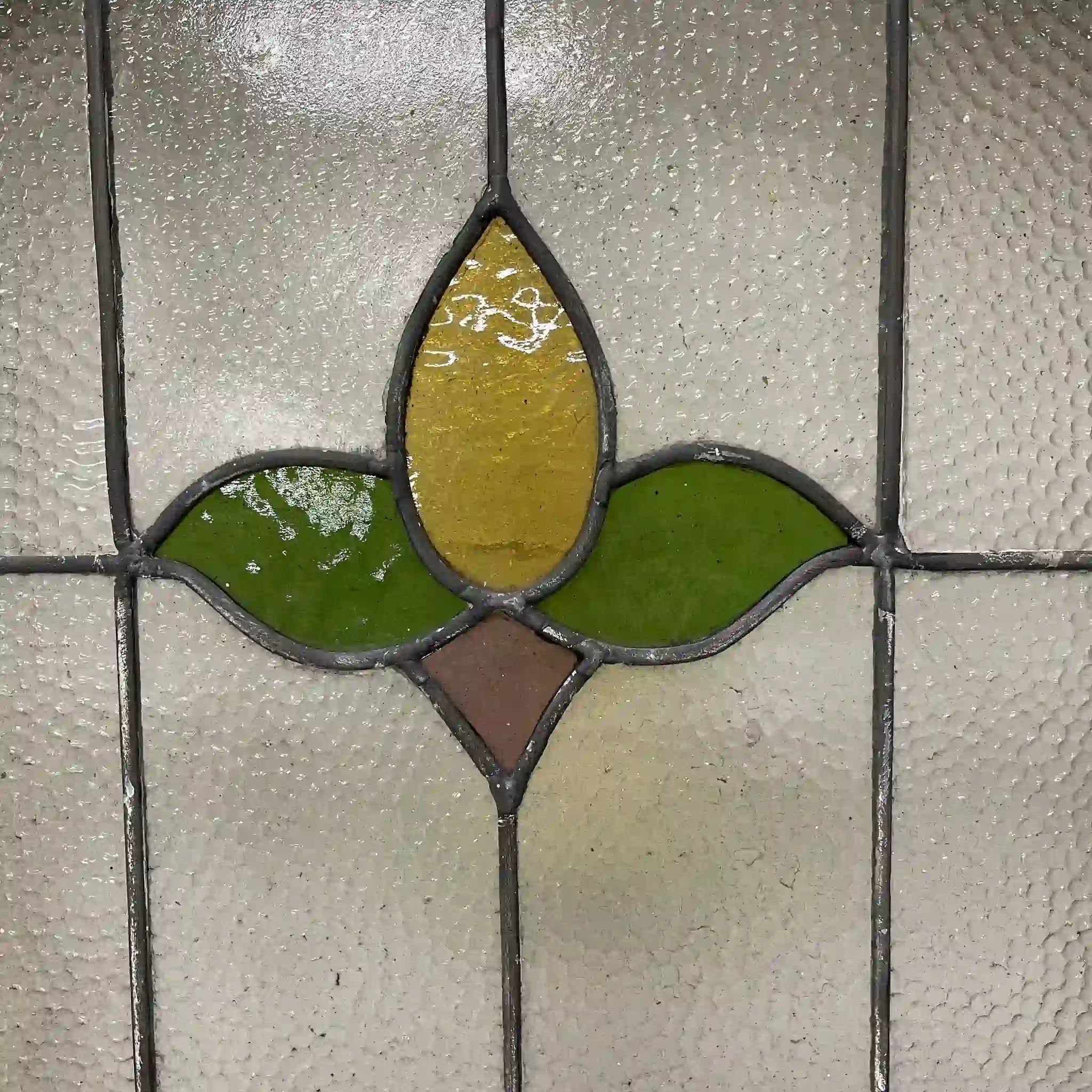 【アンティーク】 ステンドグラス / アール・ヌーヴォー / 20世紀初頭 (推定) / ガラス / イギリス / テクスチャード・ガラス, チューリップモチーフ