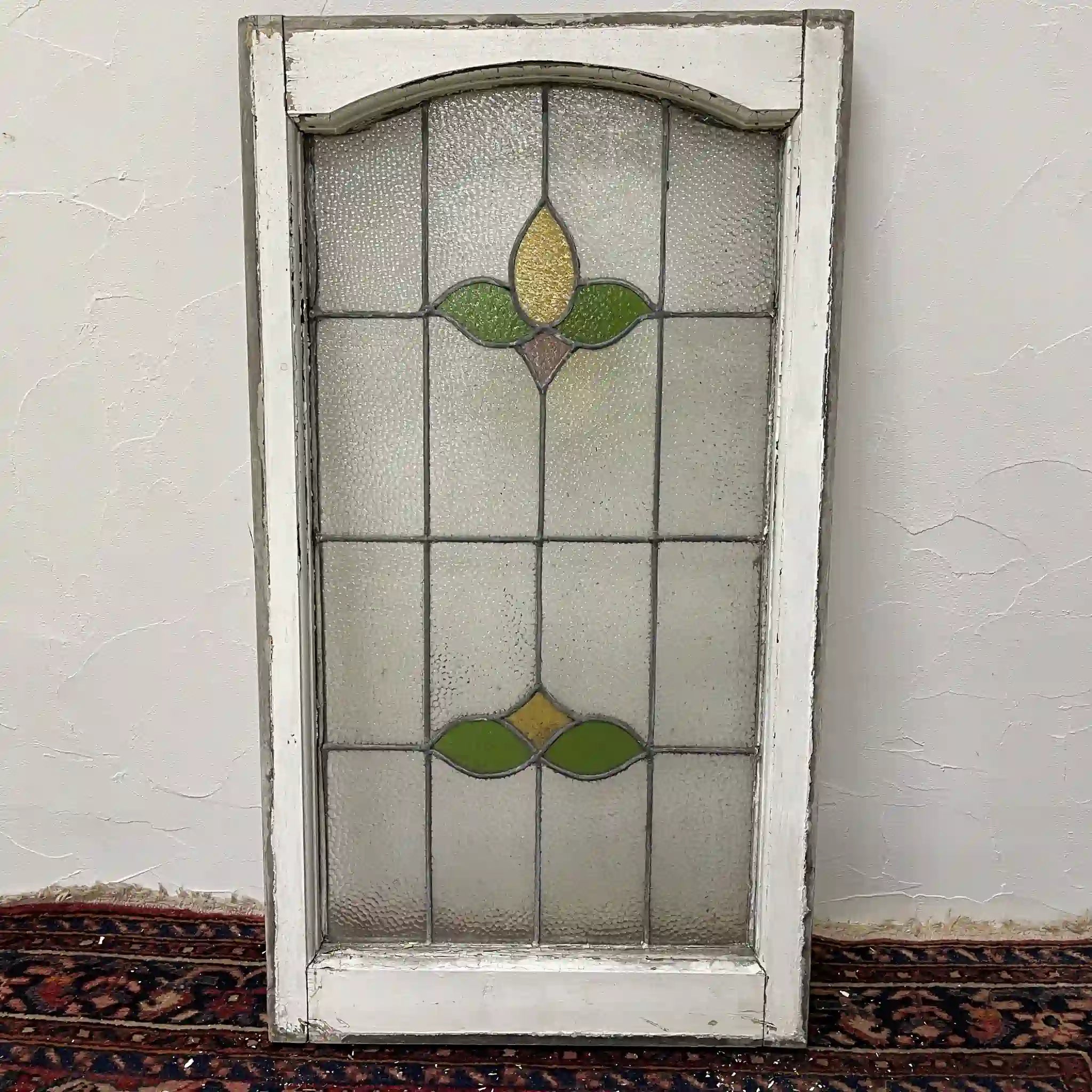 【アンティーク】 ステンドグラス / アール・ヌーヴォー / 20世紀初頭 (推定) / ガラス / イギリス / テクスチャード・ガラス, チューリップモチーフ