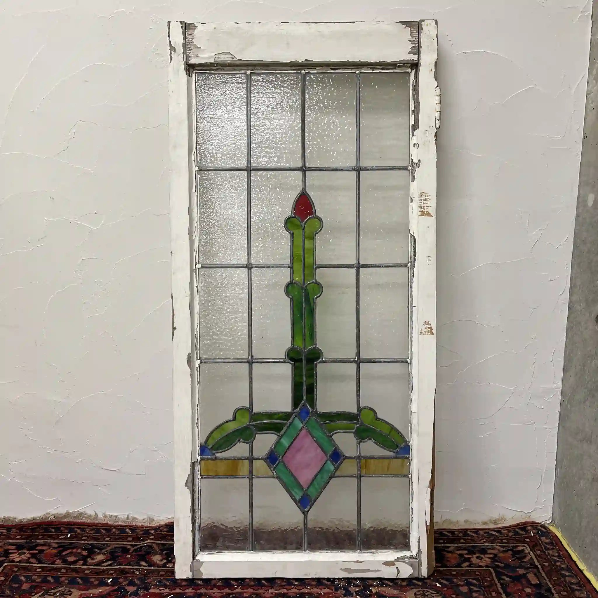 【アンティーク】 ステンドグラス / アール・ヌーヴォー / 20世紀初頭 (推定) / ガラス / イギリス / テクスチャード・ガラス, 植物モチーフ, 蝶番付