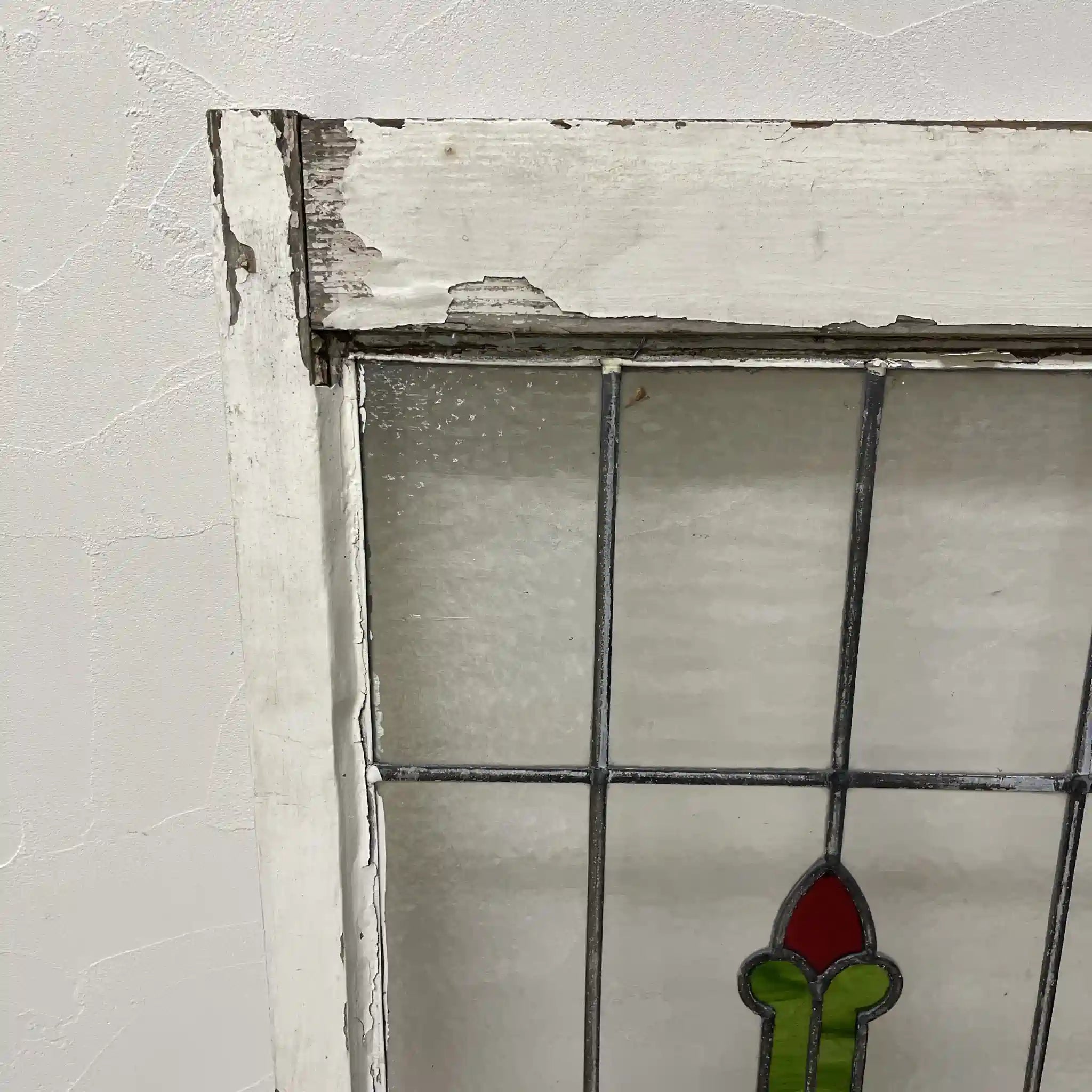 【アンティーク】 ステンドグラス / アール・ヌーヴォー / 20世紀初頭 (推定) / ガラス / イギリス / テクスチャード・ガラス, 植物モチーフ, 蝶番付