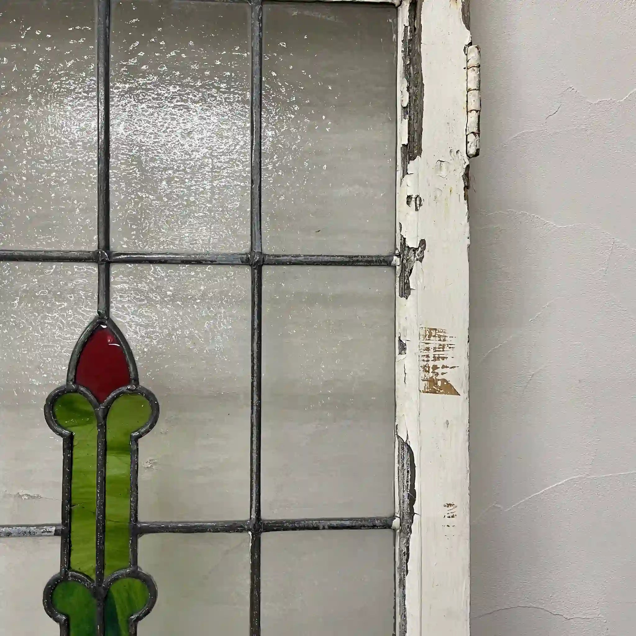 【アンティーク】 ステンドグラス / アール・ヌーヴォー / 20世紀初頭 (推定) / ガラス / イギリス / テクスチャード・ガラス, 植物モチーフ, 蝶番付