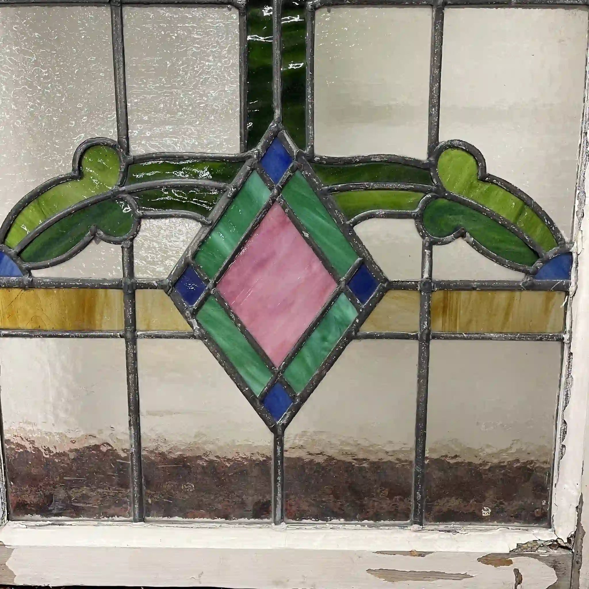 【アンティーク】 ステンドグラス / アール・ヌーヴォー / 20世紀初頭 (推定) / ガラス / イギリス / テクスチャード・ガラス, 植物モチーフ, 蝶番付