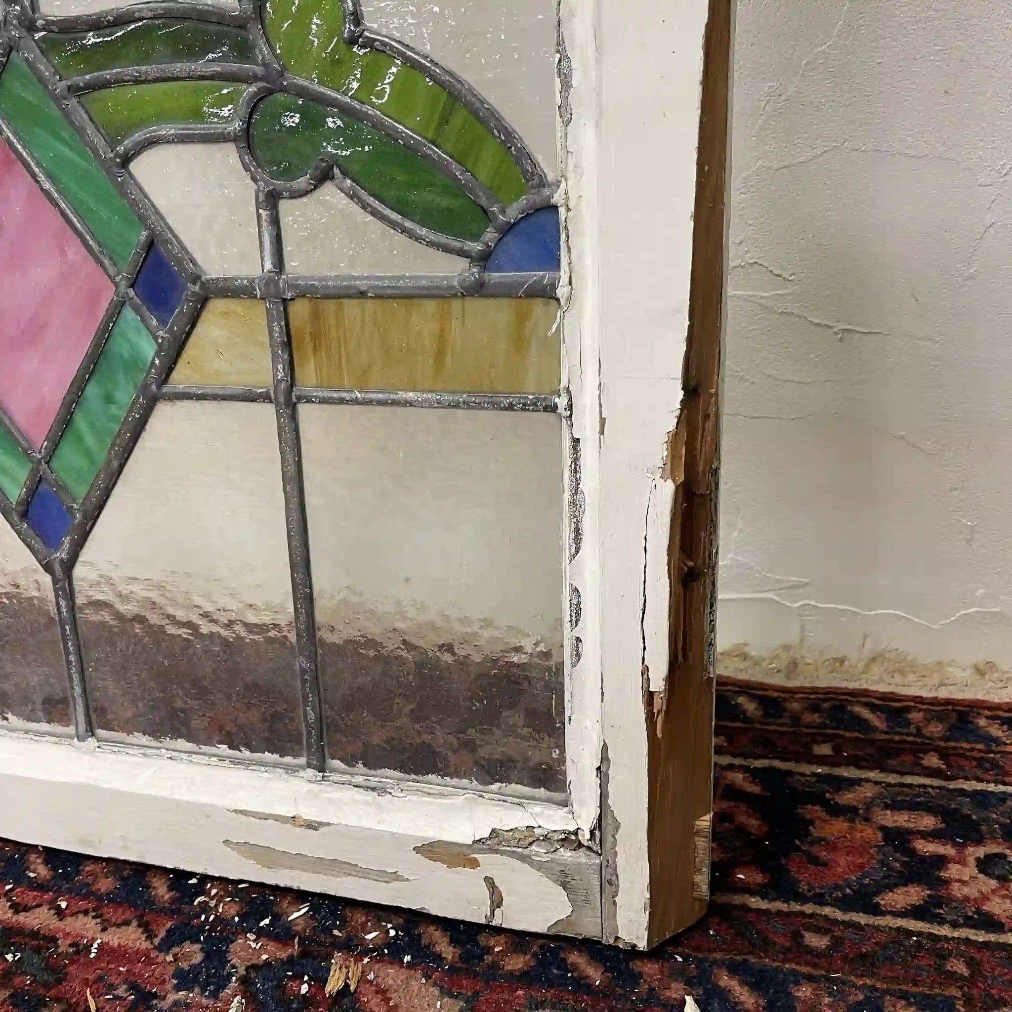【アンティーク】 ステンドグラス / アール・ヌーヴォー / 20世紀初頭 (推定) / ガラス / イギリス / テクスチャード・ガラス, 植物モチーフ, 蝶番付