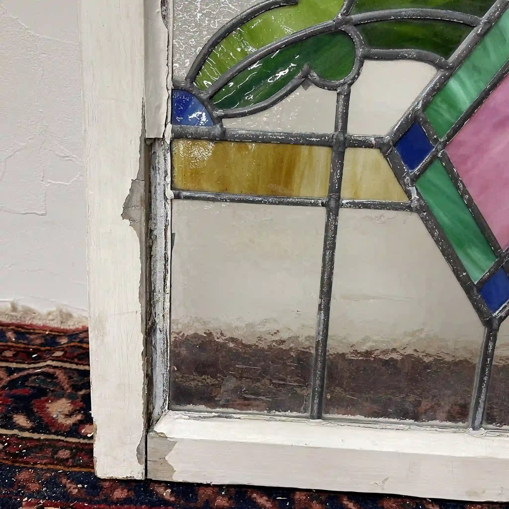 【アンティーク】 ステンドグラス / アール・ヌーヴォー / 20世紀初頭 (推定) / ガラス / イギリス / テクスチャード・ガラス, 植物モチーフ, 蝶番付