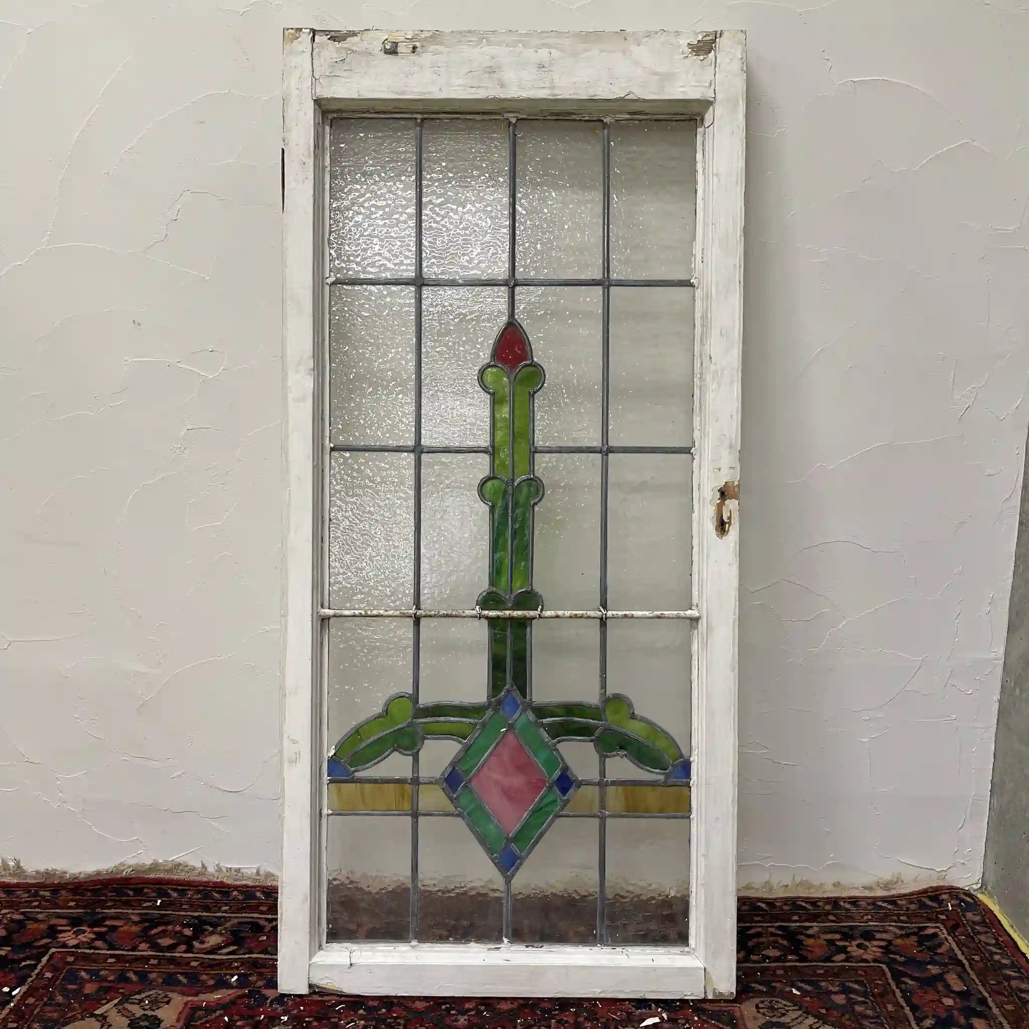 【アンティーク】 ステンドグラス / アール・ヌーヴォー / 20世紀初頭 (推定) / ガラス / イギリス / テクスチャード・ガラス, 植物モチーフ, 蝶番付