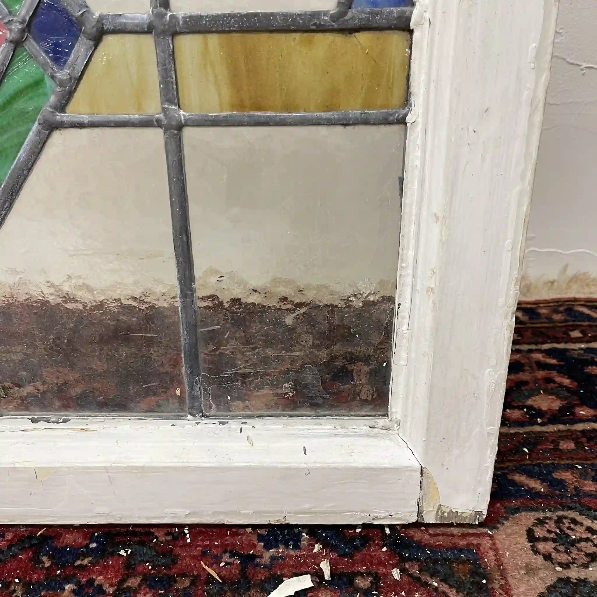 【アンティーク】 ステンドグラス / アール・ヌーヴォー / 20世紀初頭 (推定) / ガラス / イギリス / テクスチャード・ガラス, 植物モチーフ, 蝶番付