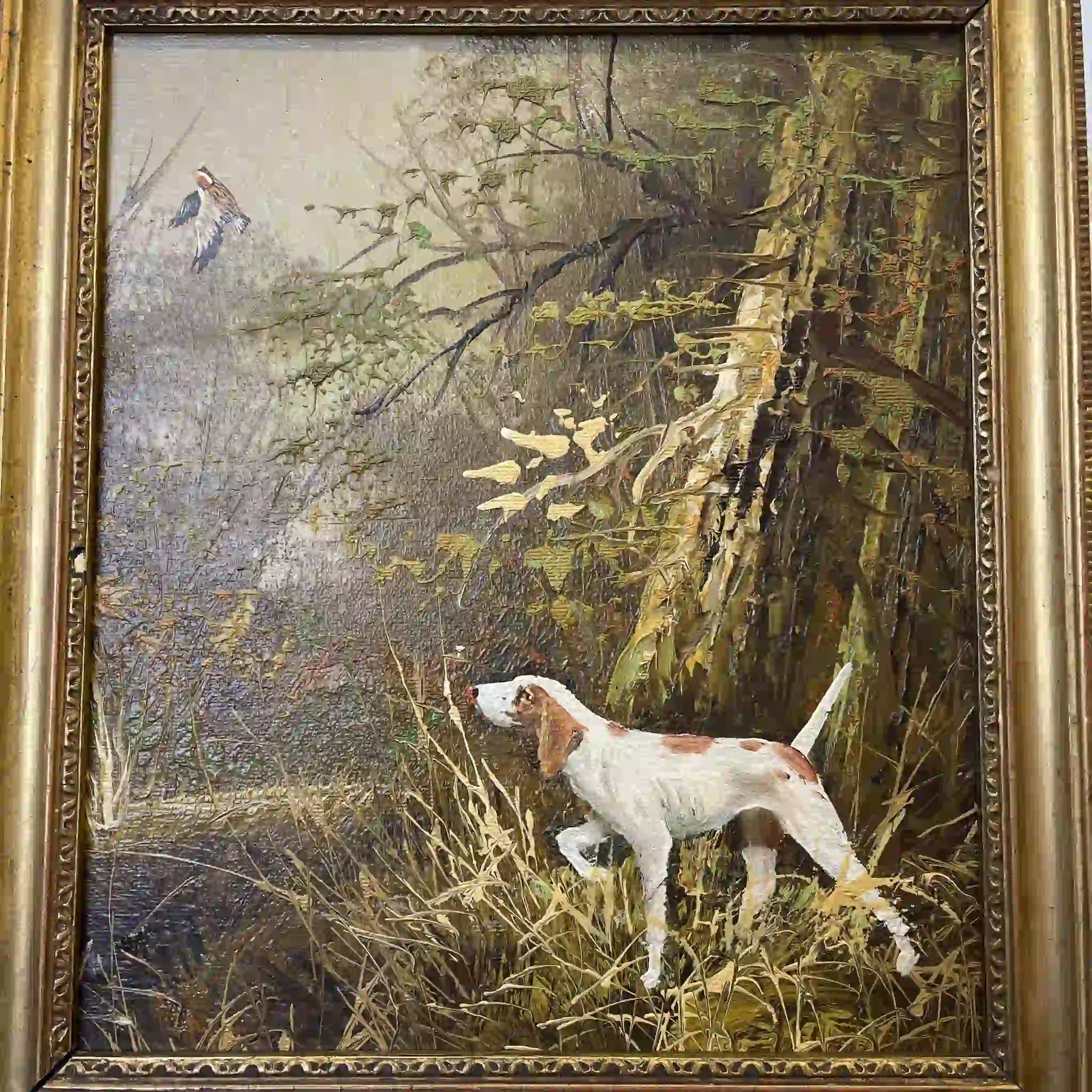 【藝術品/裝飾品】體育藝術(狩獵畫)/ 油畫 / 【估價】20世紀中後期 / 英國 / 手繪油畫,厚塗技法,鍍金畫框