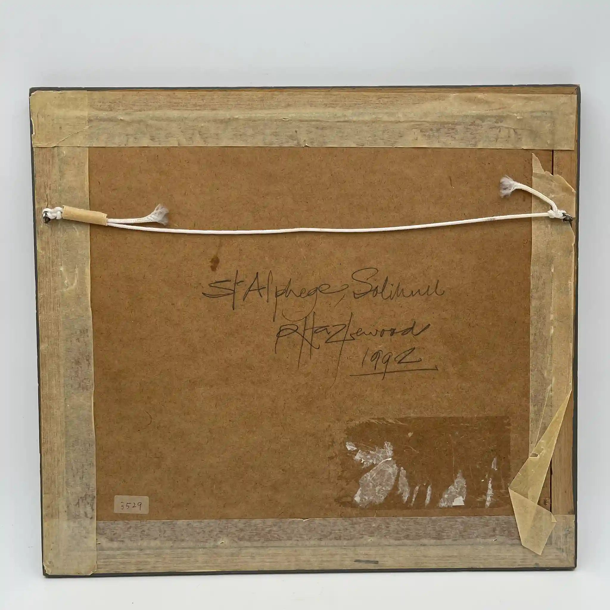 【アート/装飾品】 「英国の街並みと教会」風景画 / 1992年 / イギリス / 肉筆水彩,二重マット額装,ハーフティンバー