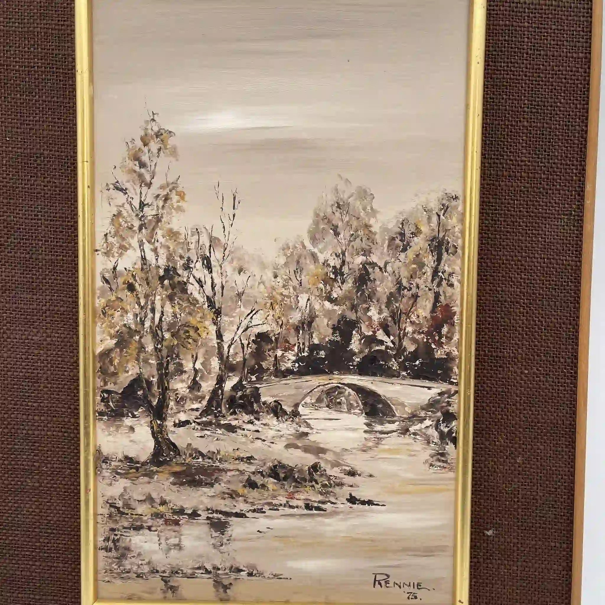 【ビンテージ】 油彩画 / F. E. Reynolds / 「The Upper Rother」 / 1975年 / キャンバス / イギリス / インパスト, ヘッセンマット, ゴールドフィニッシュ