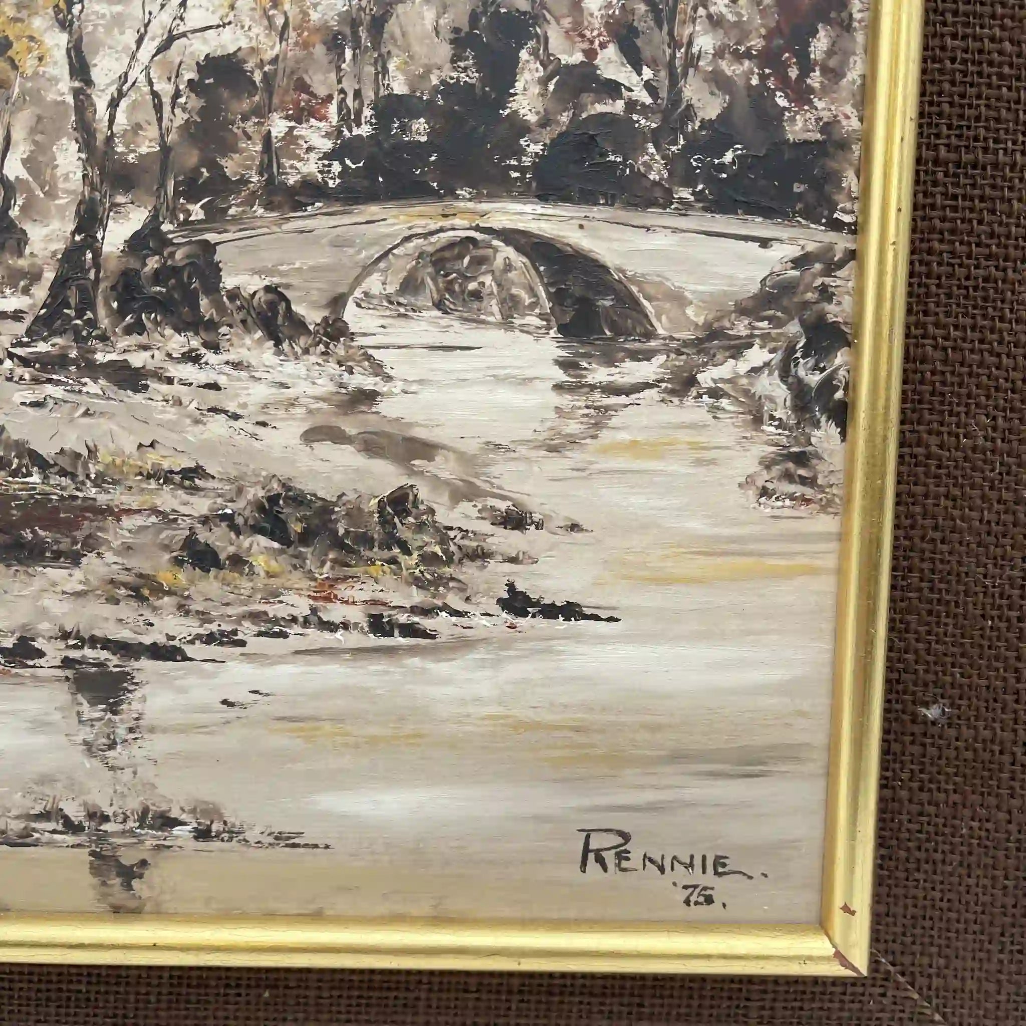 【复古】油画/ f.e. Reynolds /“The Upper Rother”/ 1975年/画布/英国/ inpasto,黑森马特, 黄金终点