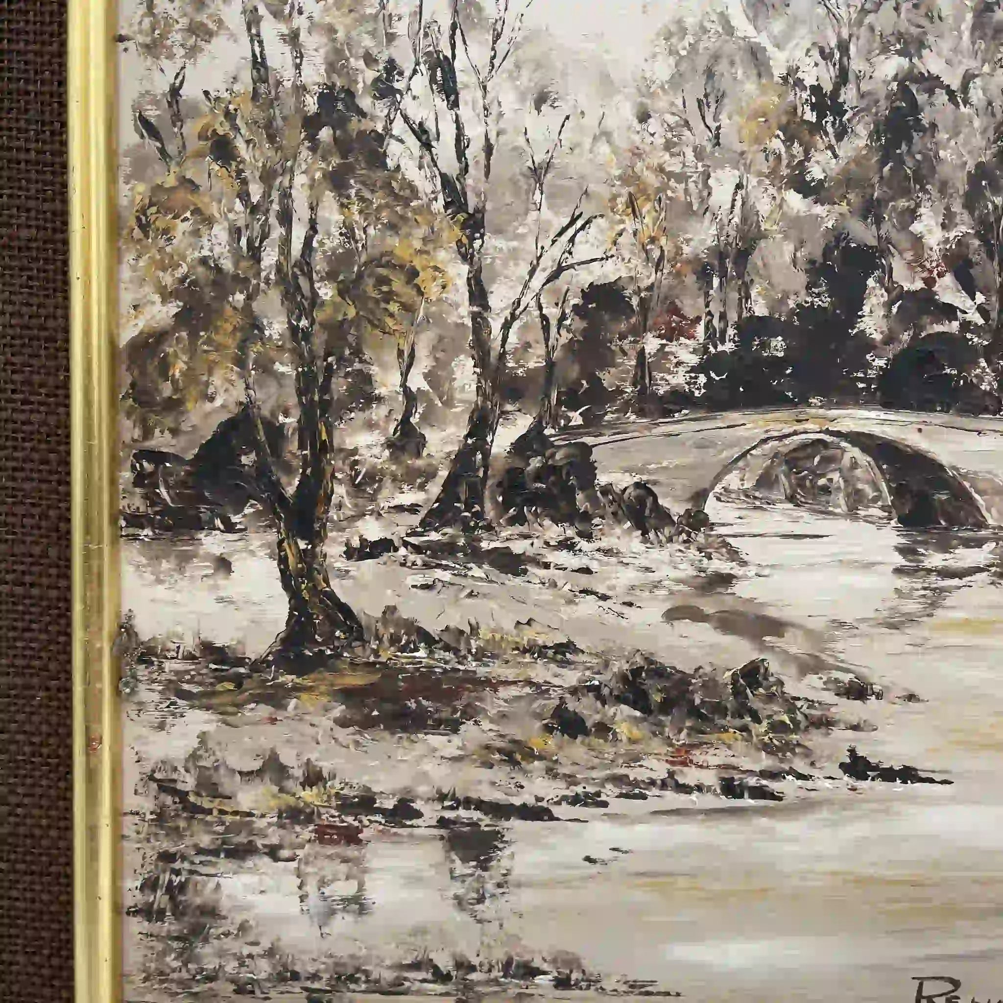 【复古】油画/ f.e. Reynolds /“The Upper Rother”/ 1975年/画布/英国/ inpasto,黑森马特, 黄金终点