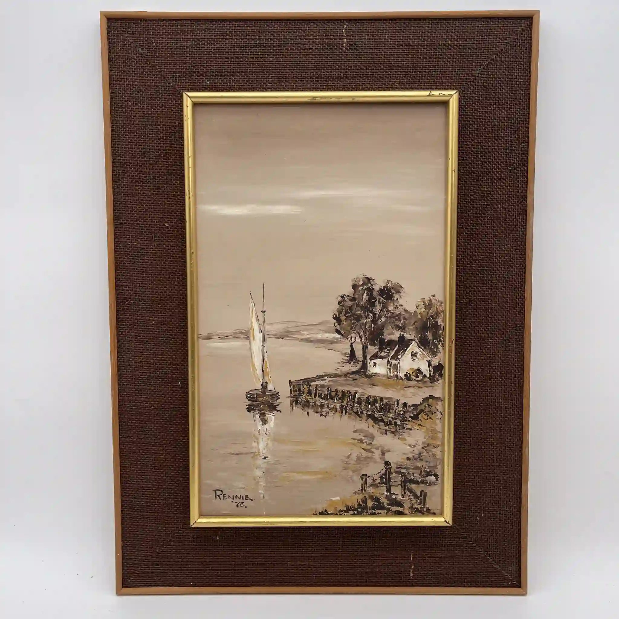 【复古】油画/ f.e. Reynolds /“Chichester Harbour”/ 1975年/画布/英国/透视披肩
