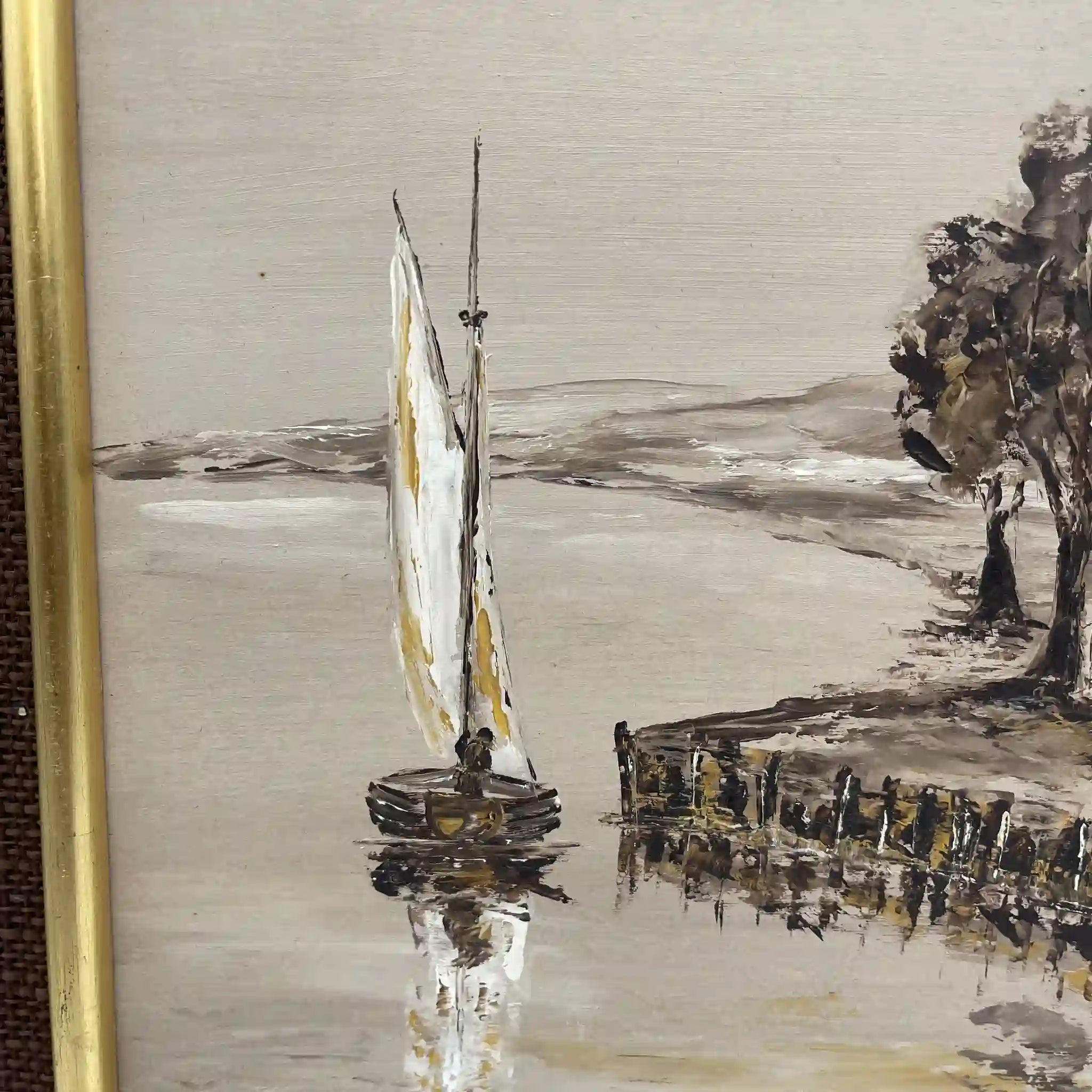 【复古】油画/ f.e. Reynolds /“Chichester Harbour”/ 1975年/画布/英国/透视披肩