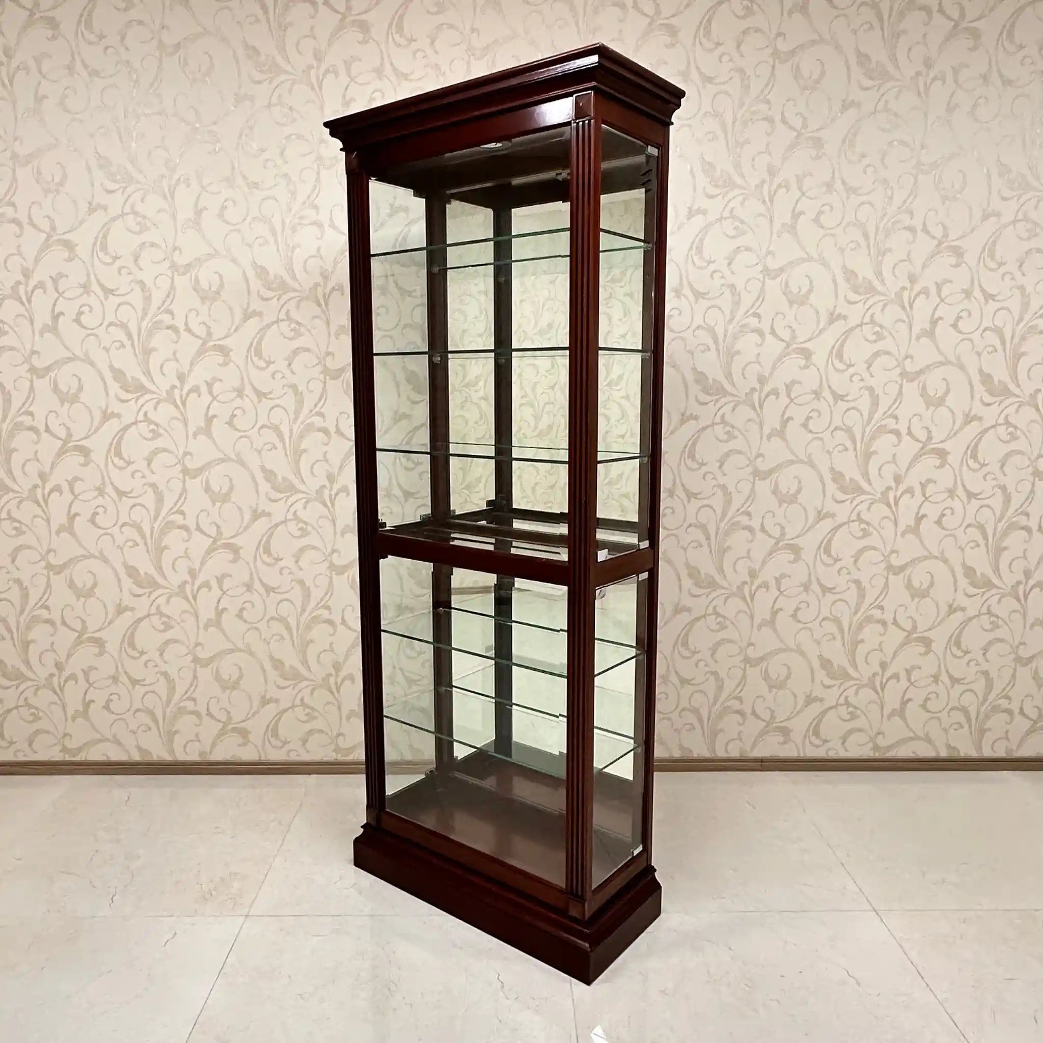 Display shelf, missing metal fittings, dark brown, glass