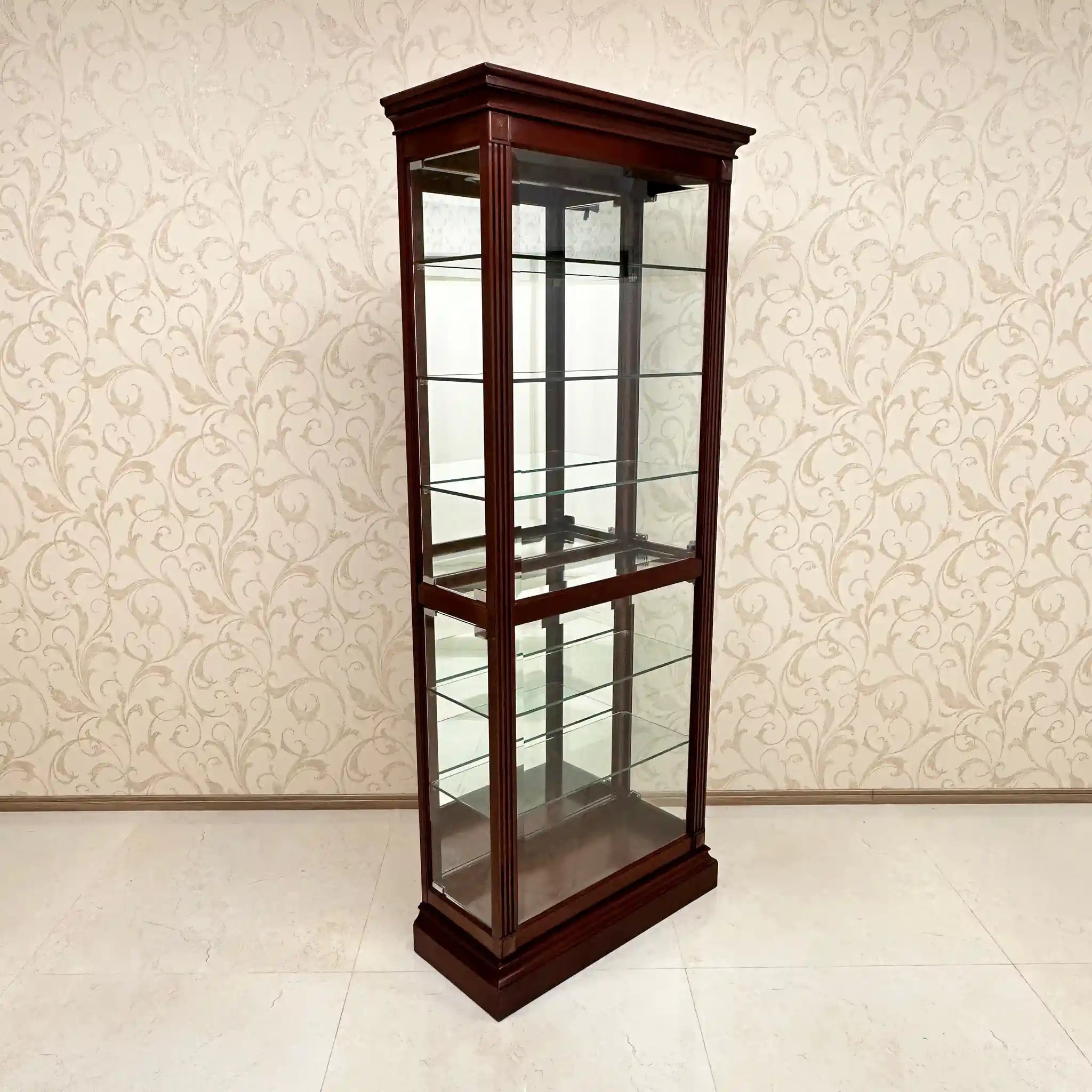 Display shelf, missing metal fittings, dark brown, glass