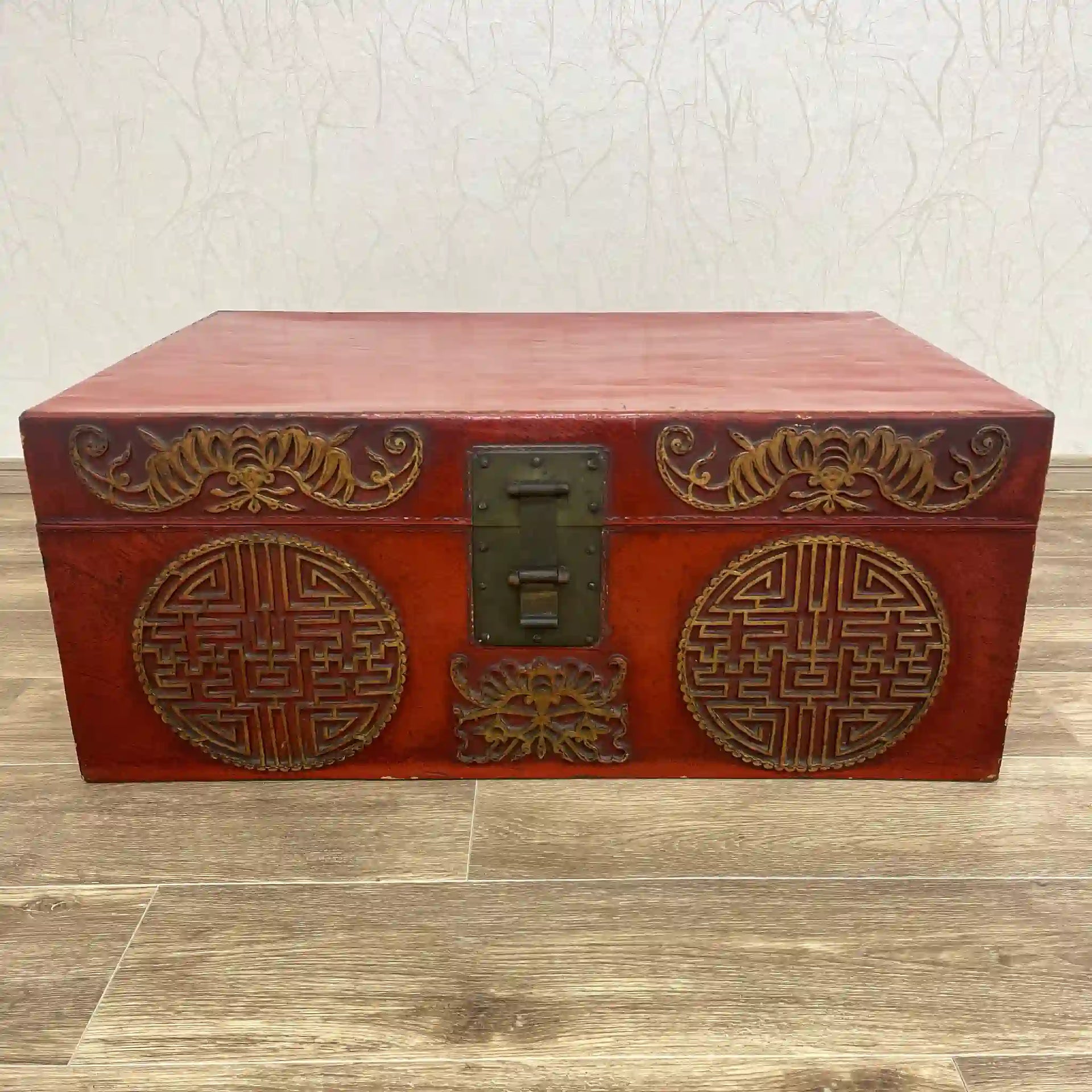 Antiques] Anmandai box, double joy crest / China / Chinese