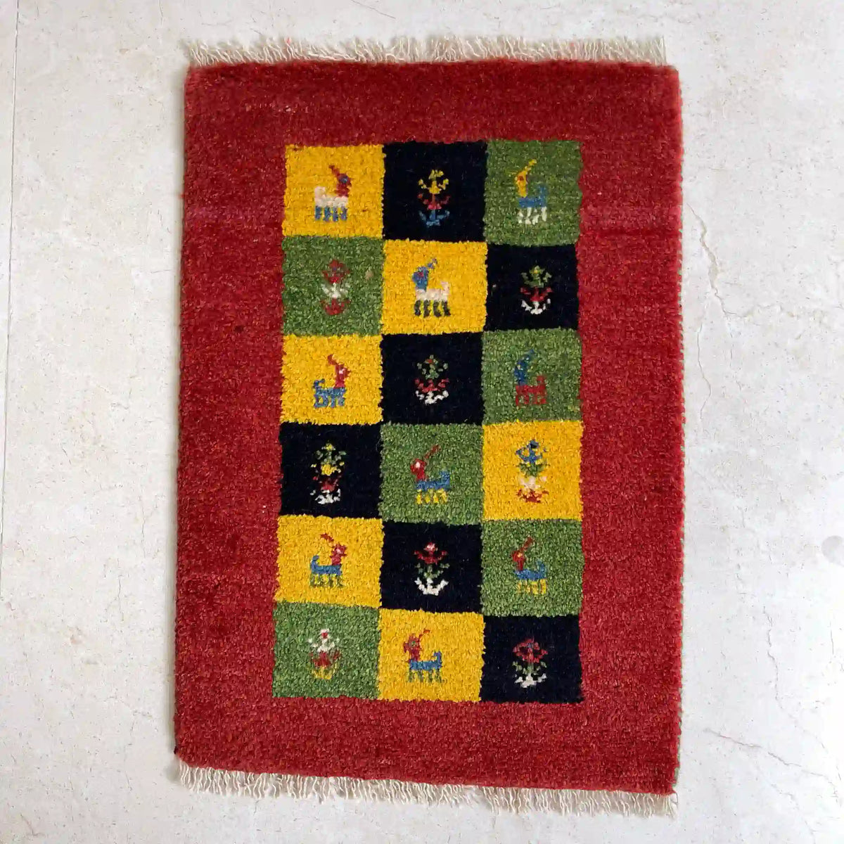 ギャッベ 63cm×45cm / ウール / イラン / 手織り / 草木染め / [絨毯