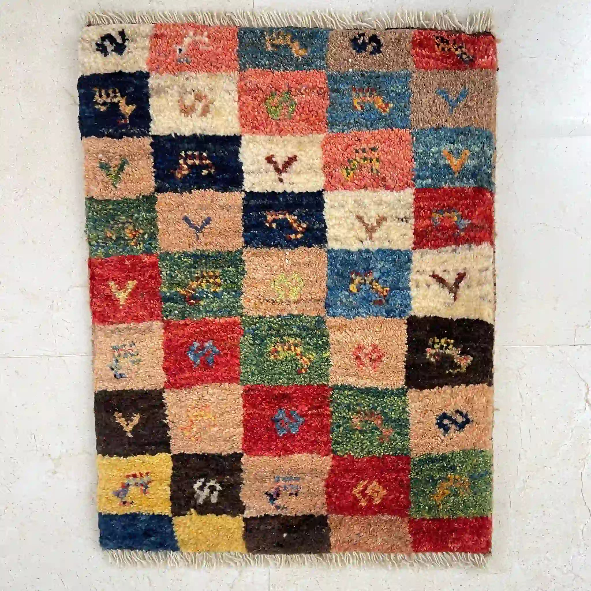 【絨毯/ラグ/ペルシャ絨毯】 ギャッベ 59×45 シラーズ産 ウール 手織り　草木染め / ウール  草木染め