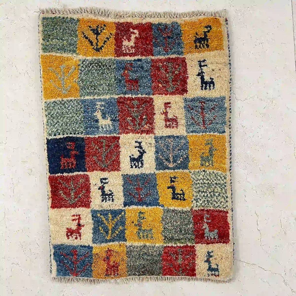 【簡易梱包】ギャッベ パッチワークデザイン ペルシャ絨毯 ギャッベ 60cm×43cm / ウール / イラン / 手織り / 草木染め / [絨毯