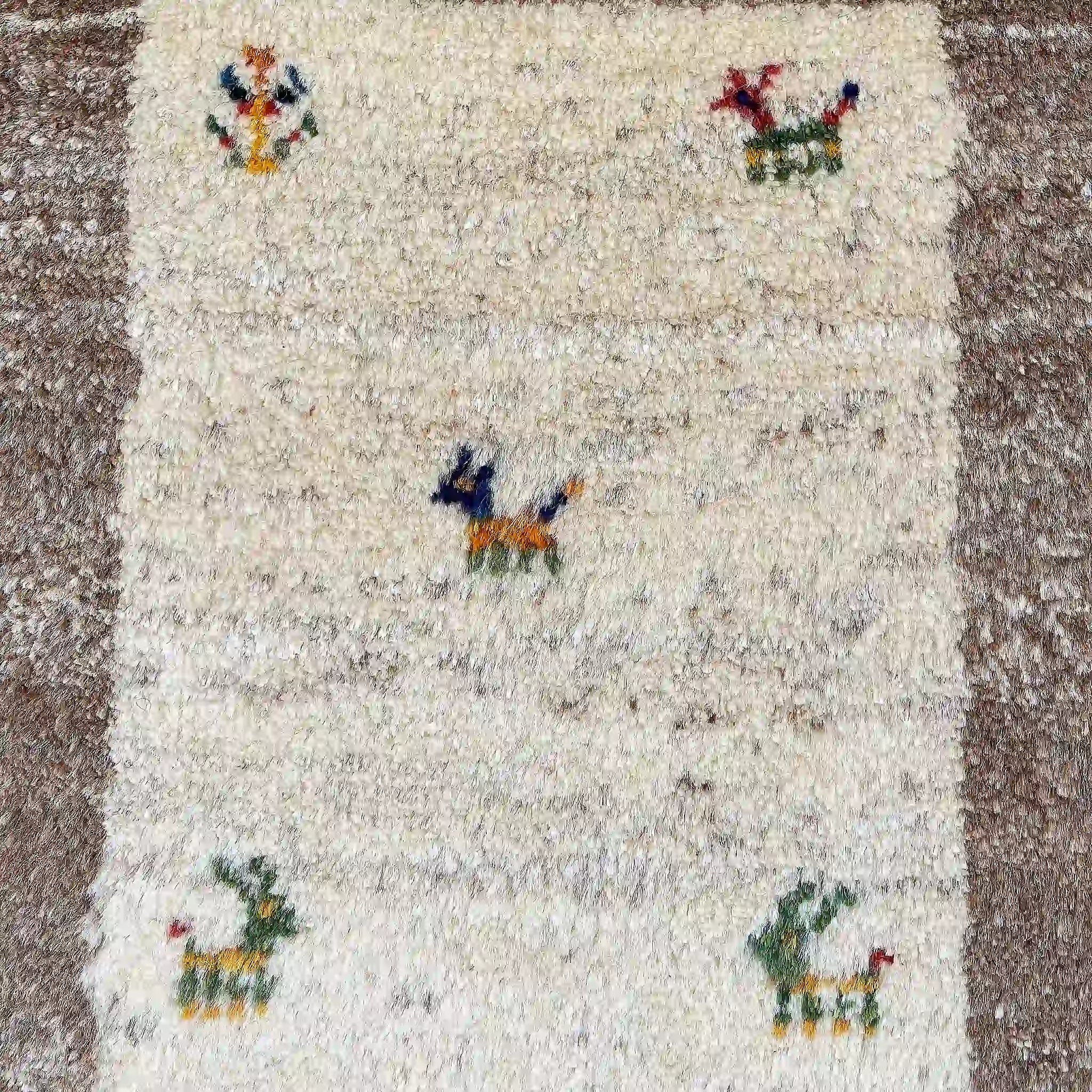【絨毯/ラグ/ペルシャ絨毯】 ギャッベ 60×45 シラーズ産 ウール 手織り　草木染め　