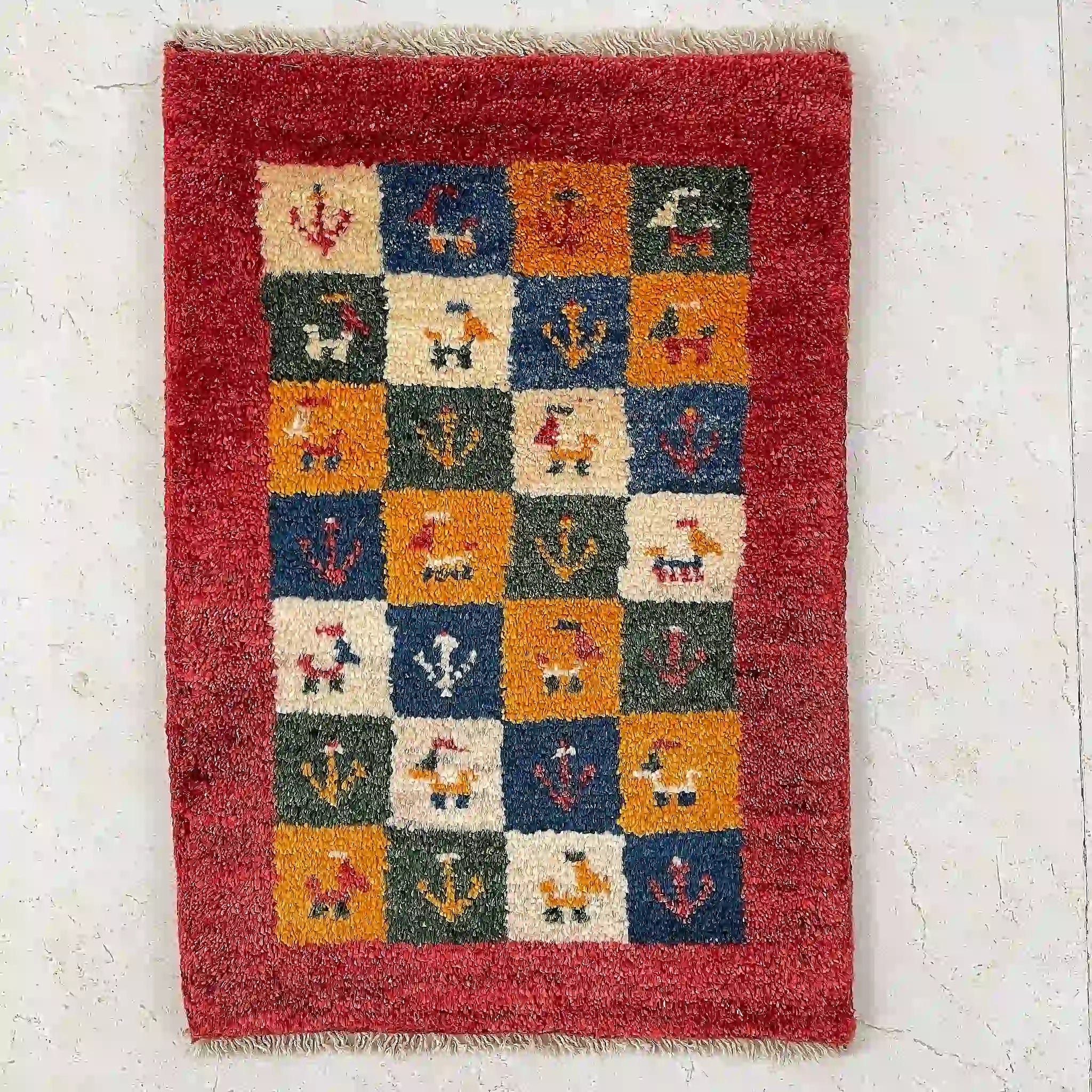 【絨毯/ラグ/ペルシャ絨毯】 ギャッベ 61×43 シラーズ産 ウール　ヤラメ 手織り　草木染め　