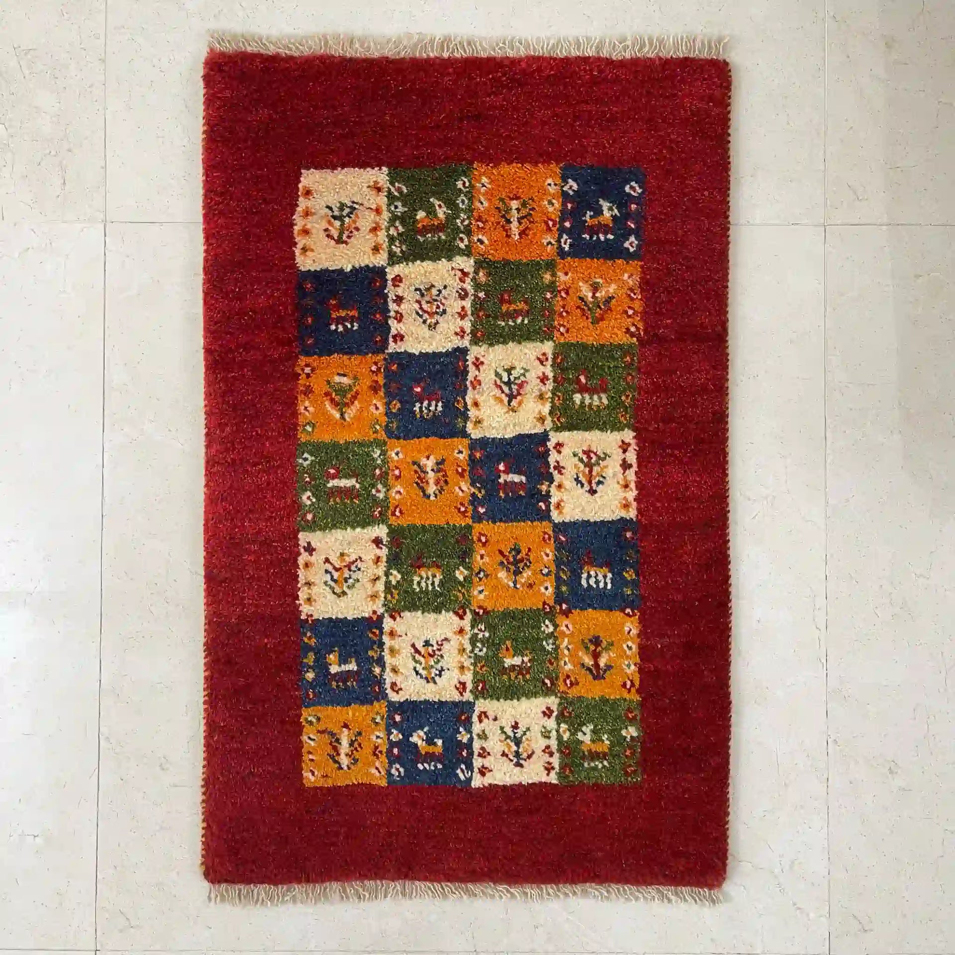 絨毯/ラグ/ペルシャ絨毯】 ギャッベ 90cm×57cm / ギャッベ / ウール