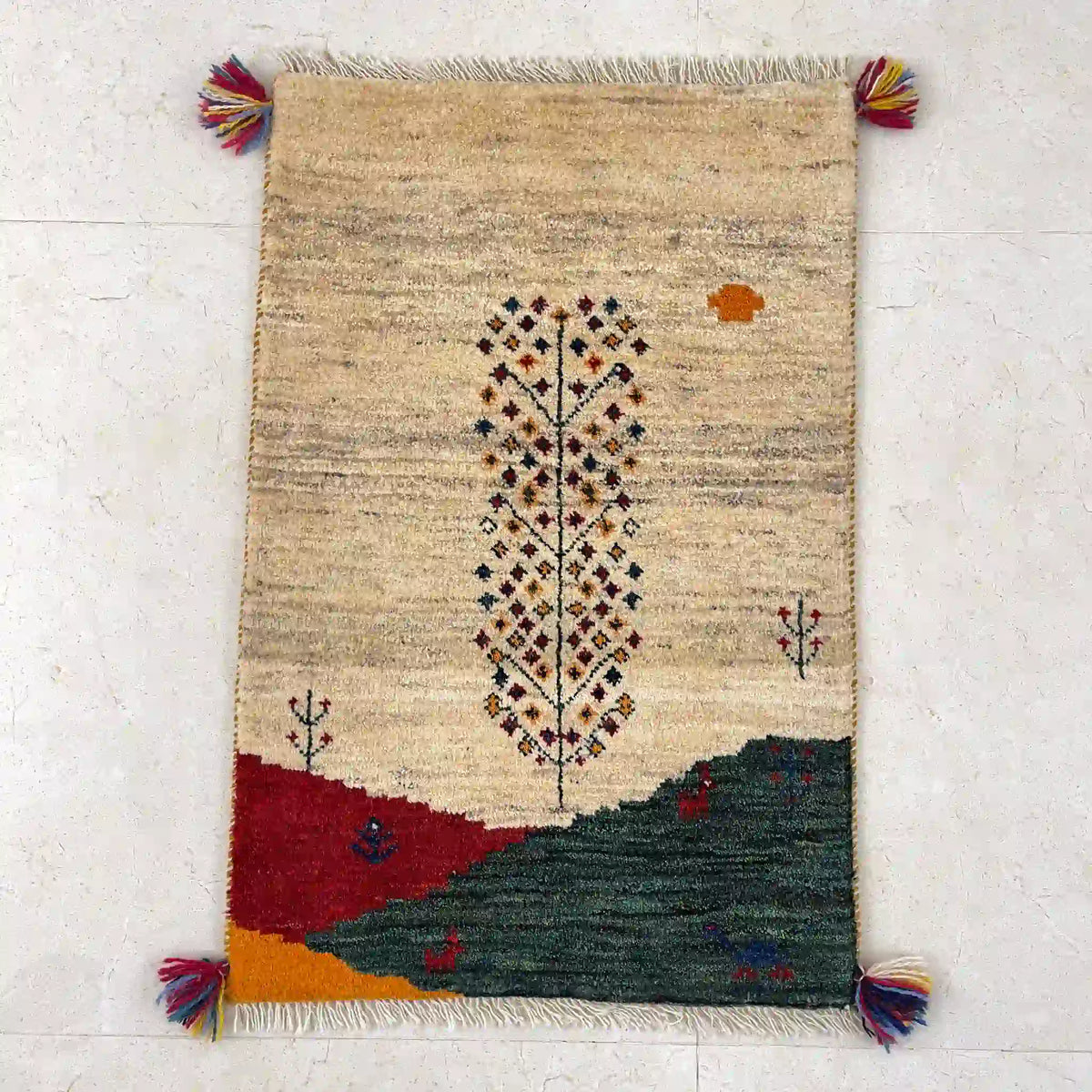 ギャッベ 90cm×60cm / ウール / イラン / 手織り / 草木染め / [絨毯