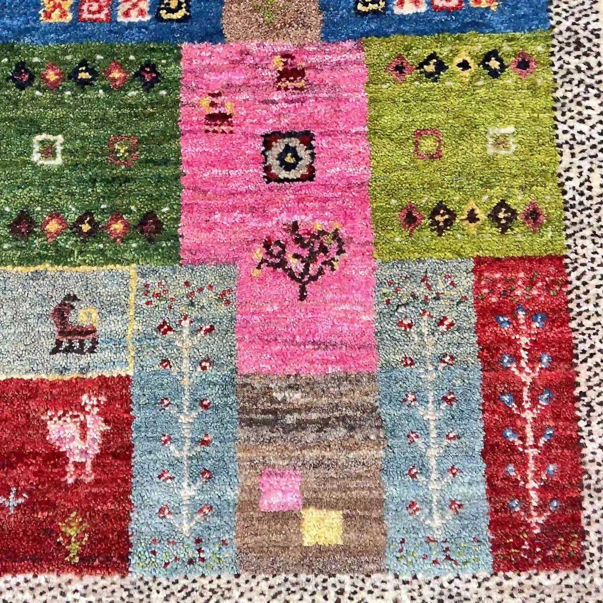 【絨毯/ラグ/ペルシャ絨毯】 ギャッベ 97×69 シラーズ産  手織り/草木染め