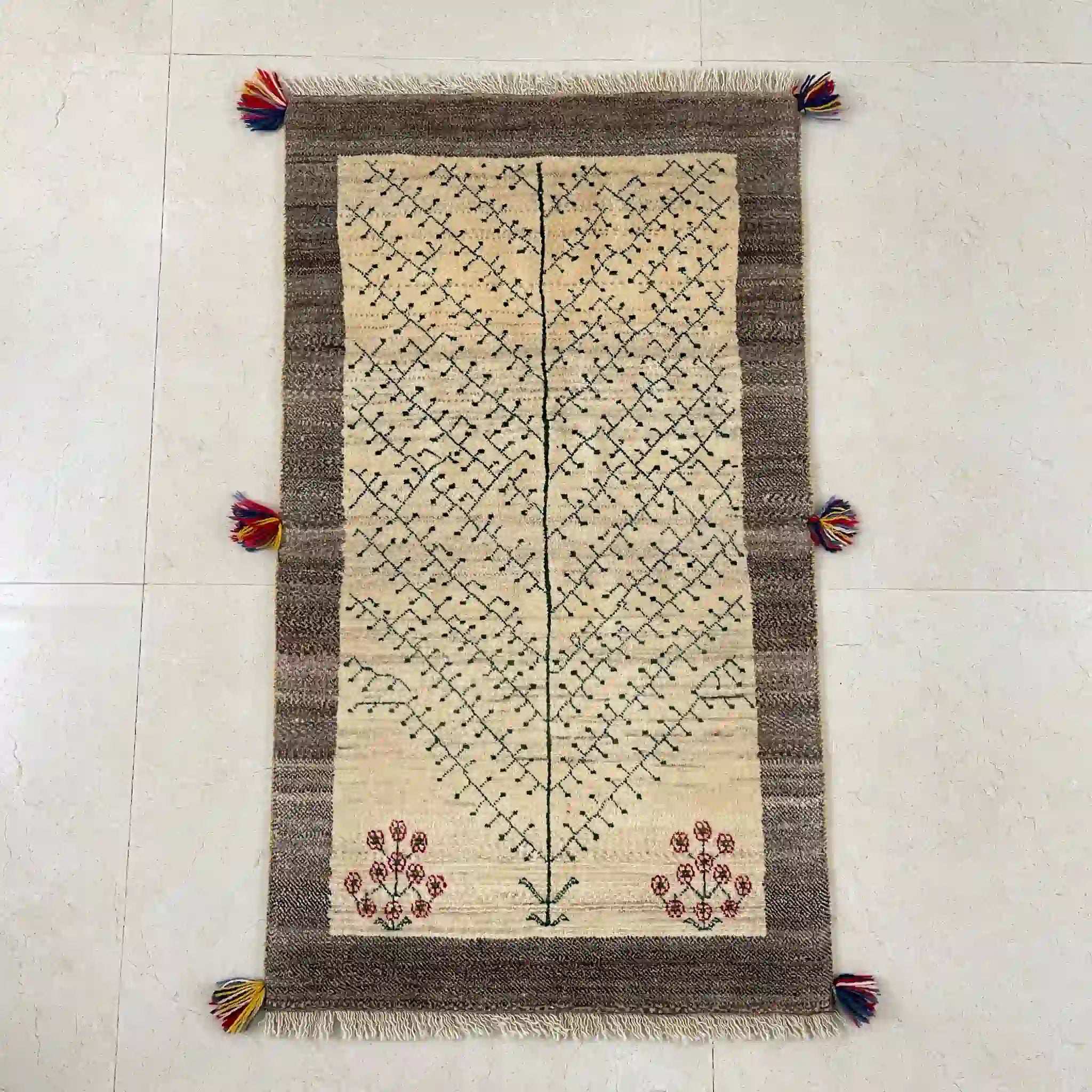 【絨毯/ラグ/ペルシャ絨毯】 ギャッベ 130×78 シラーズ産 ウール カシュクール 手織り　草木染め　