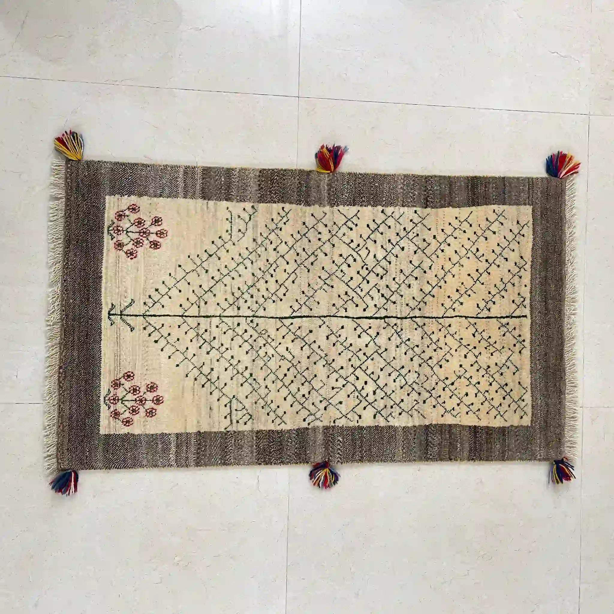【絨毯/ラグ/ペルシャ絨毯】 ギャッベ 130×78 シラーズ産 ウール カシュクール 手織り　草木染め　